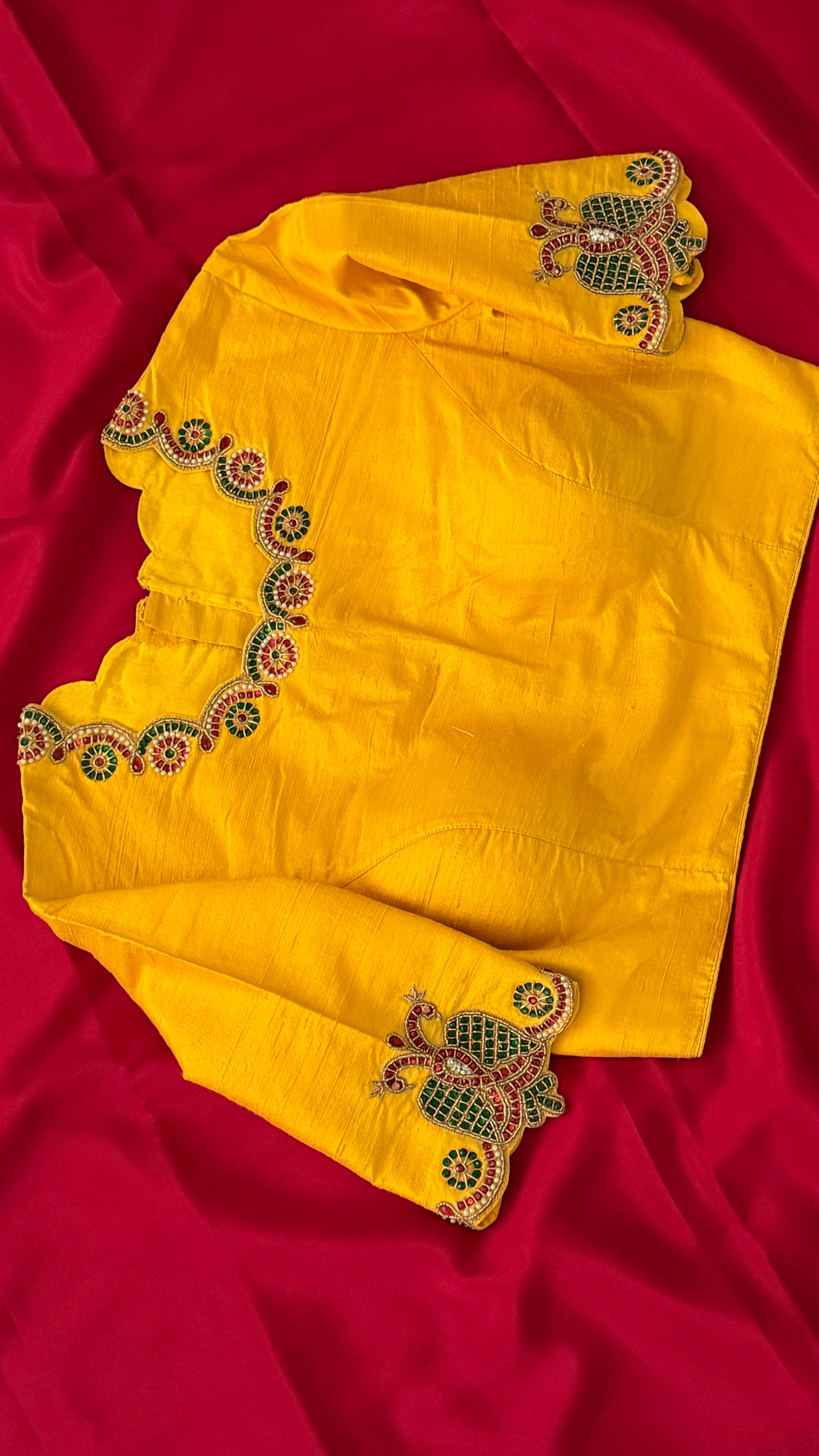 Yellow High-Neck Jewel Blouse