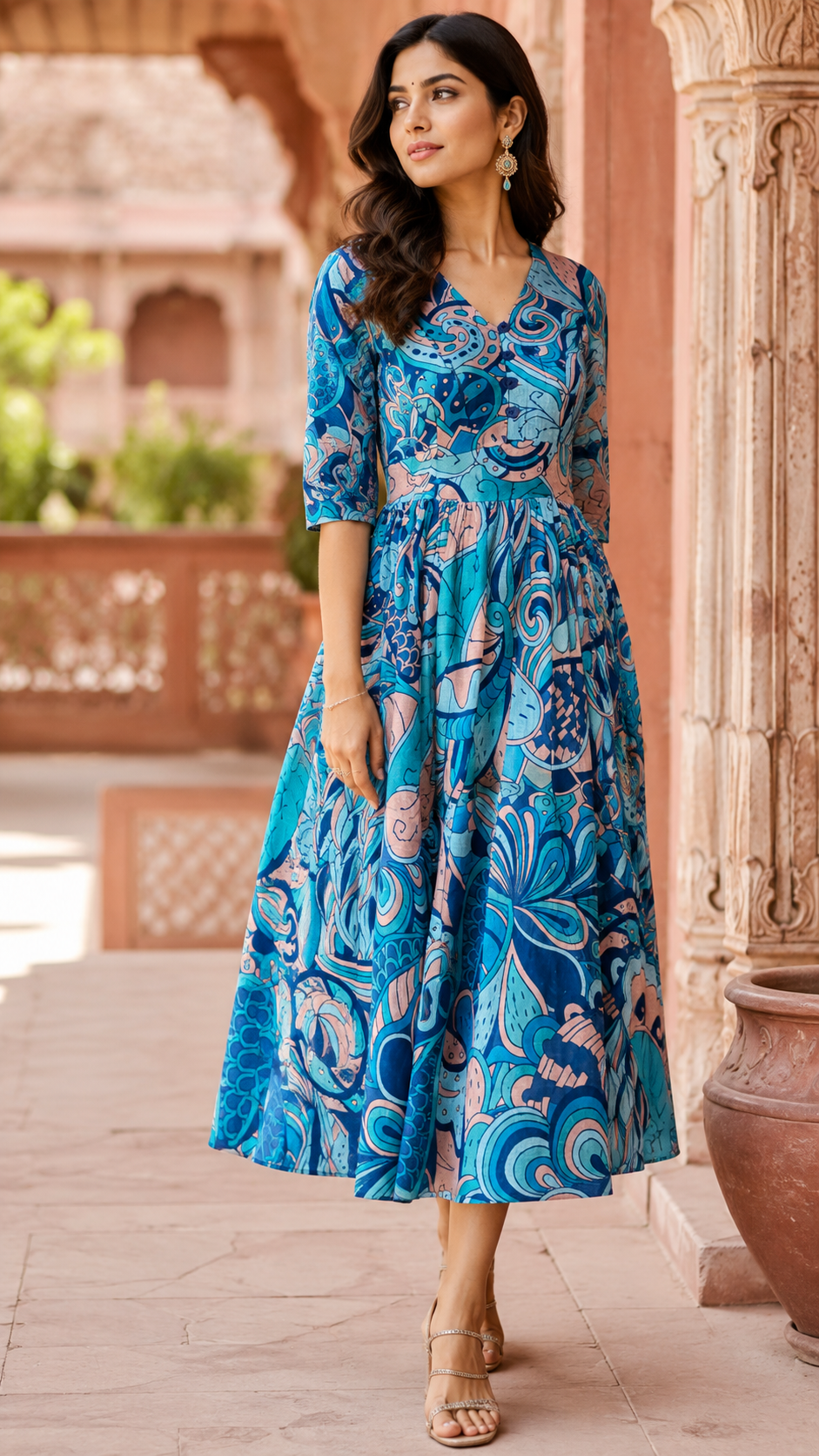 Peacock Blue Cotton Midi