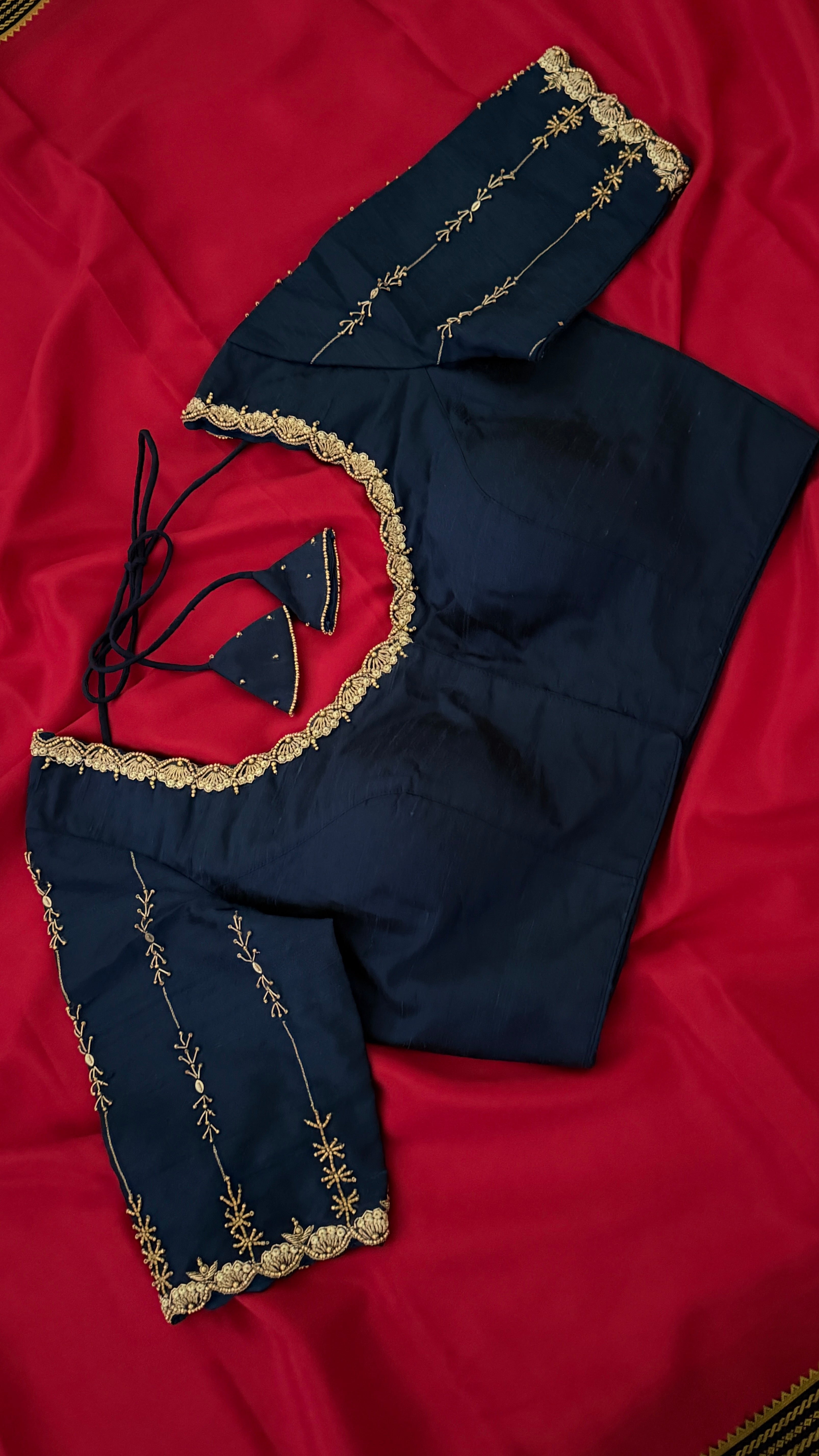 Navy Vine Sleeve Blouse
