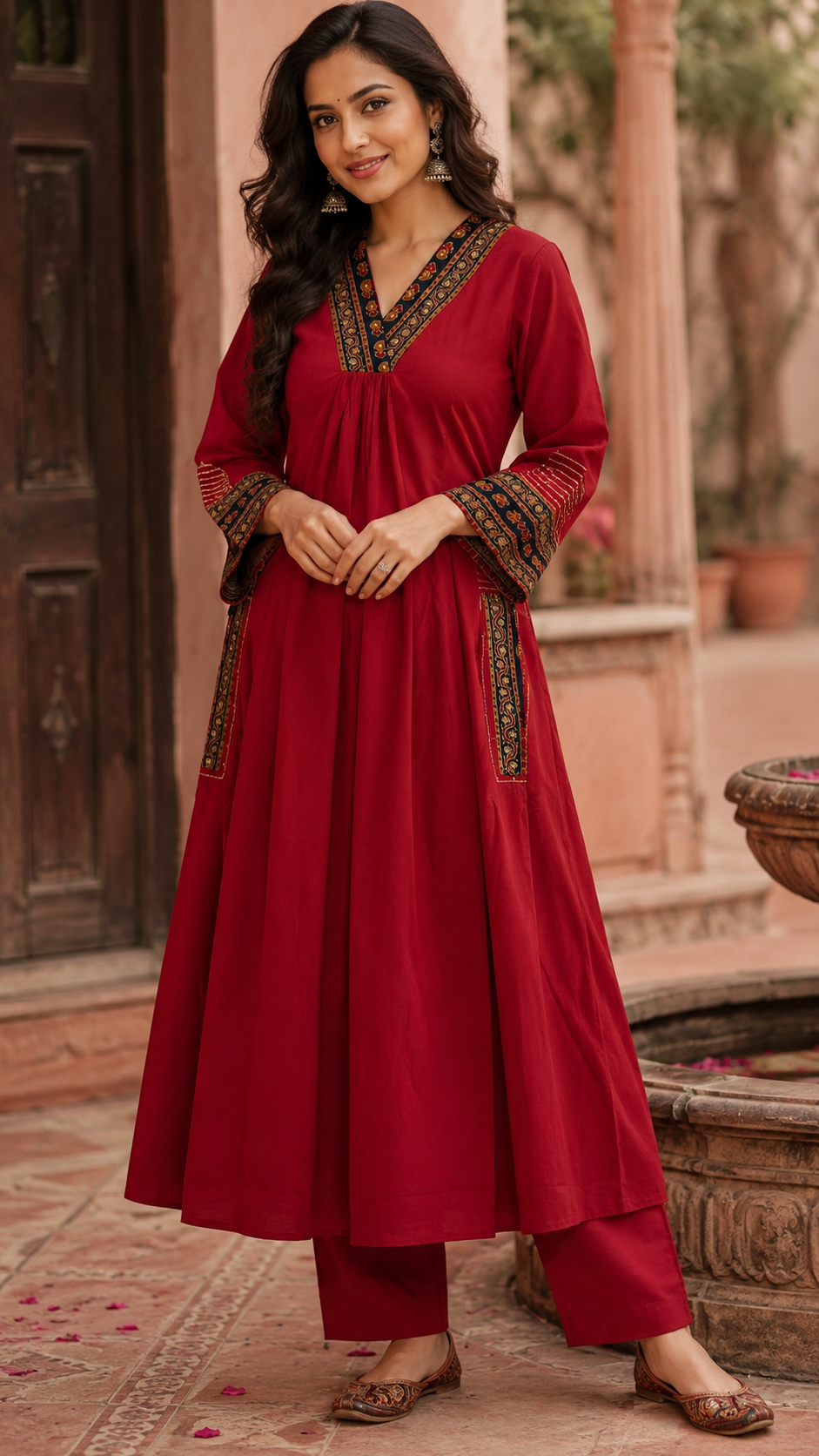 Maroon Cotton Kurti Set