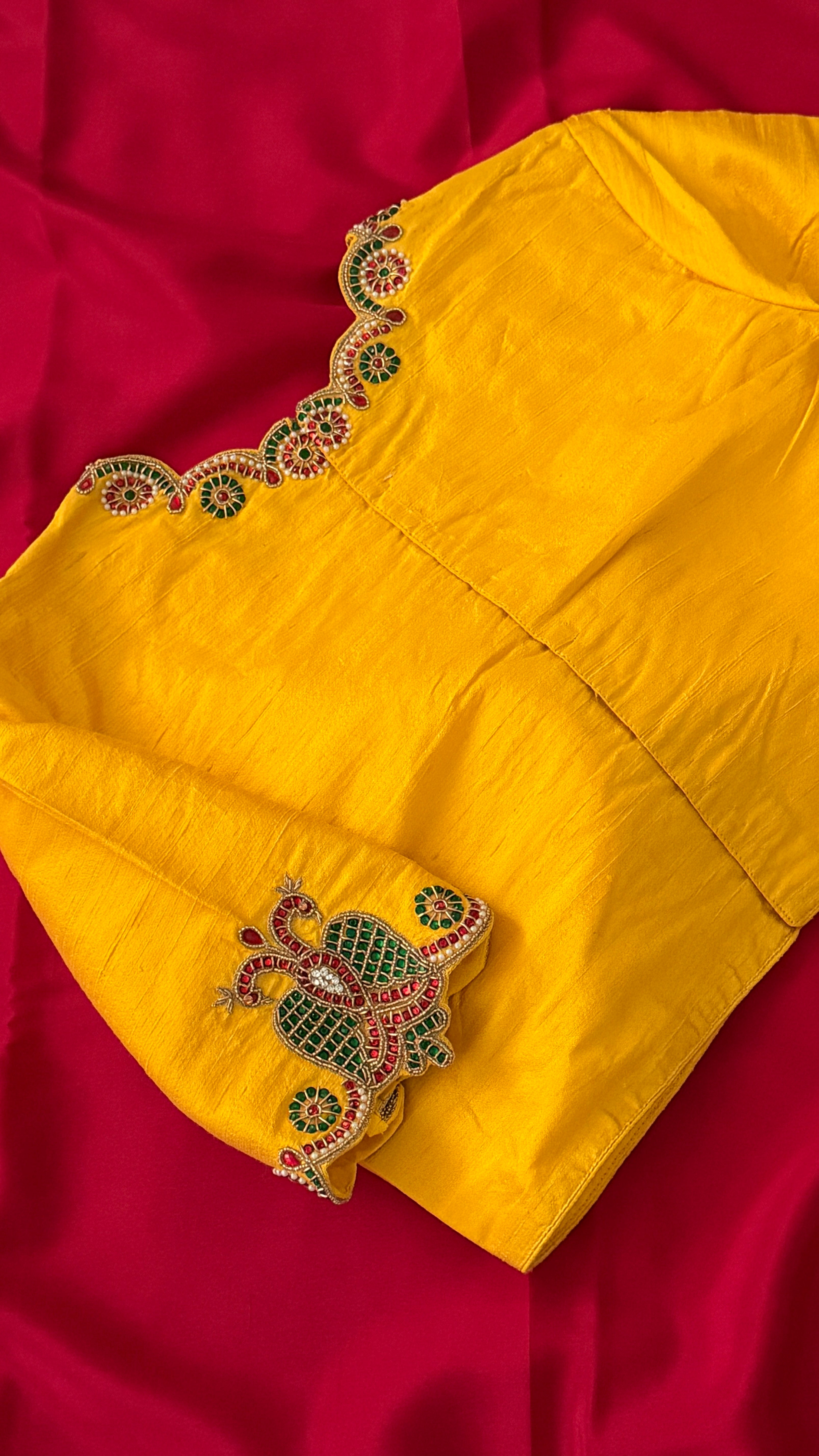 Yellow High-Neck Jewel Blouse