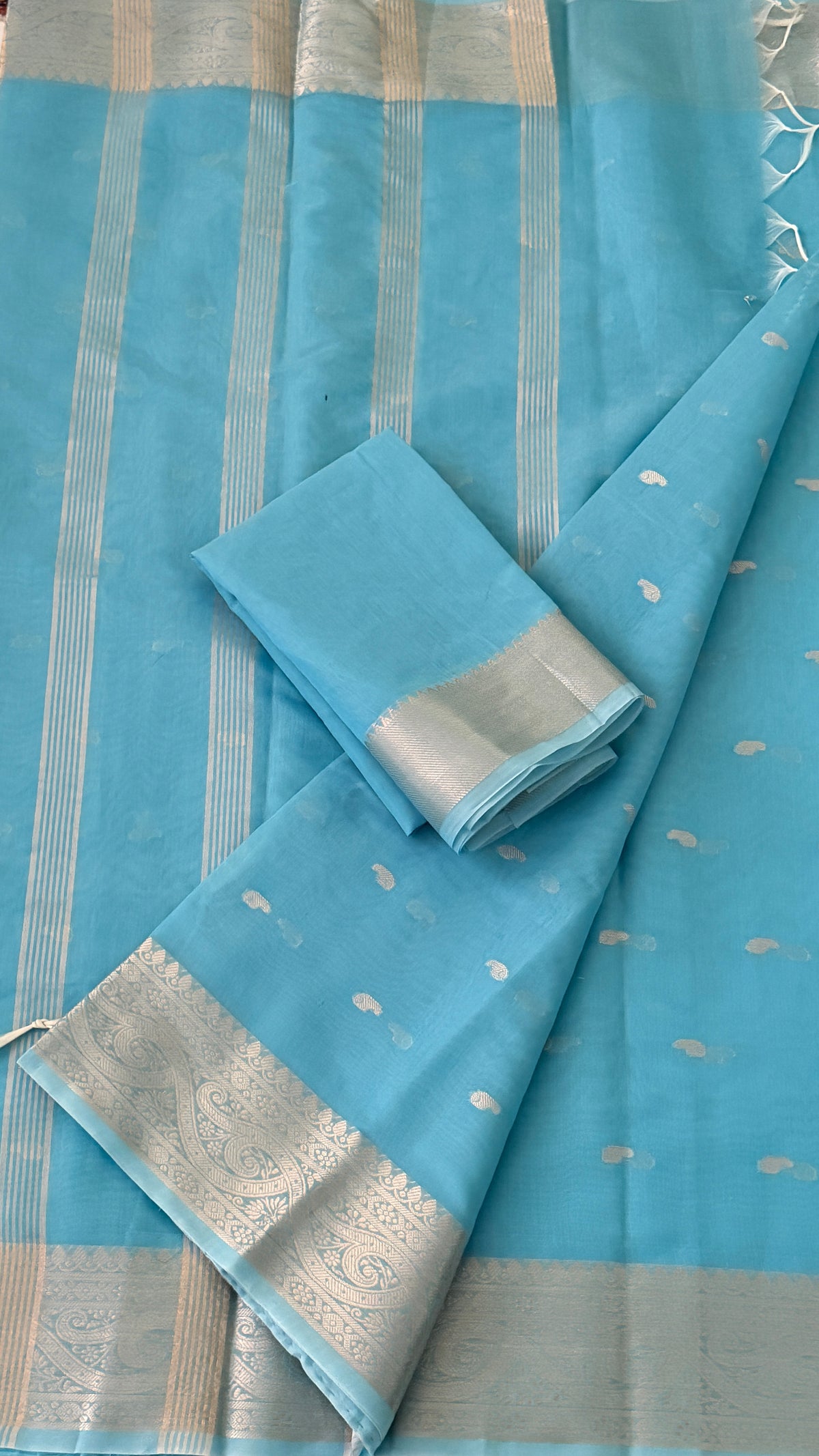 Sky Blue Cotton Silk Saree