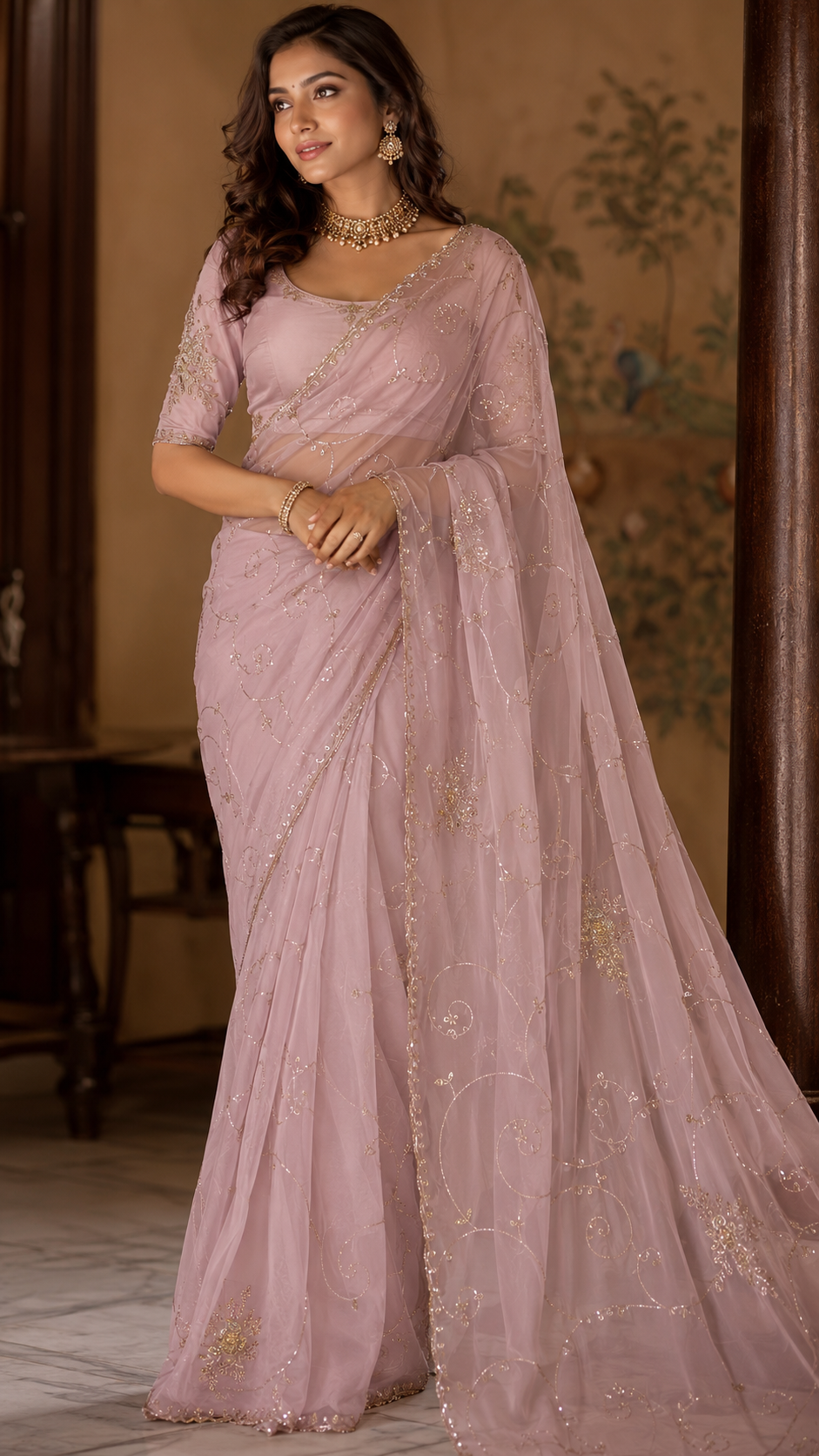 Lilac Glass Organza Fancy Saree