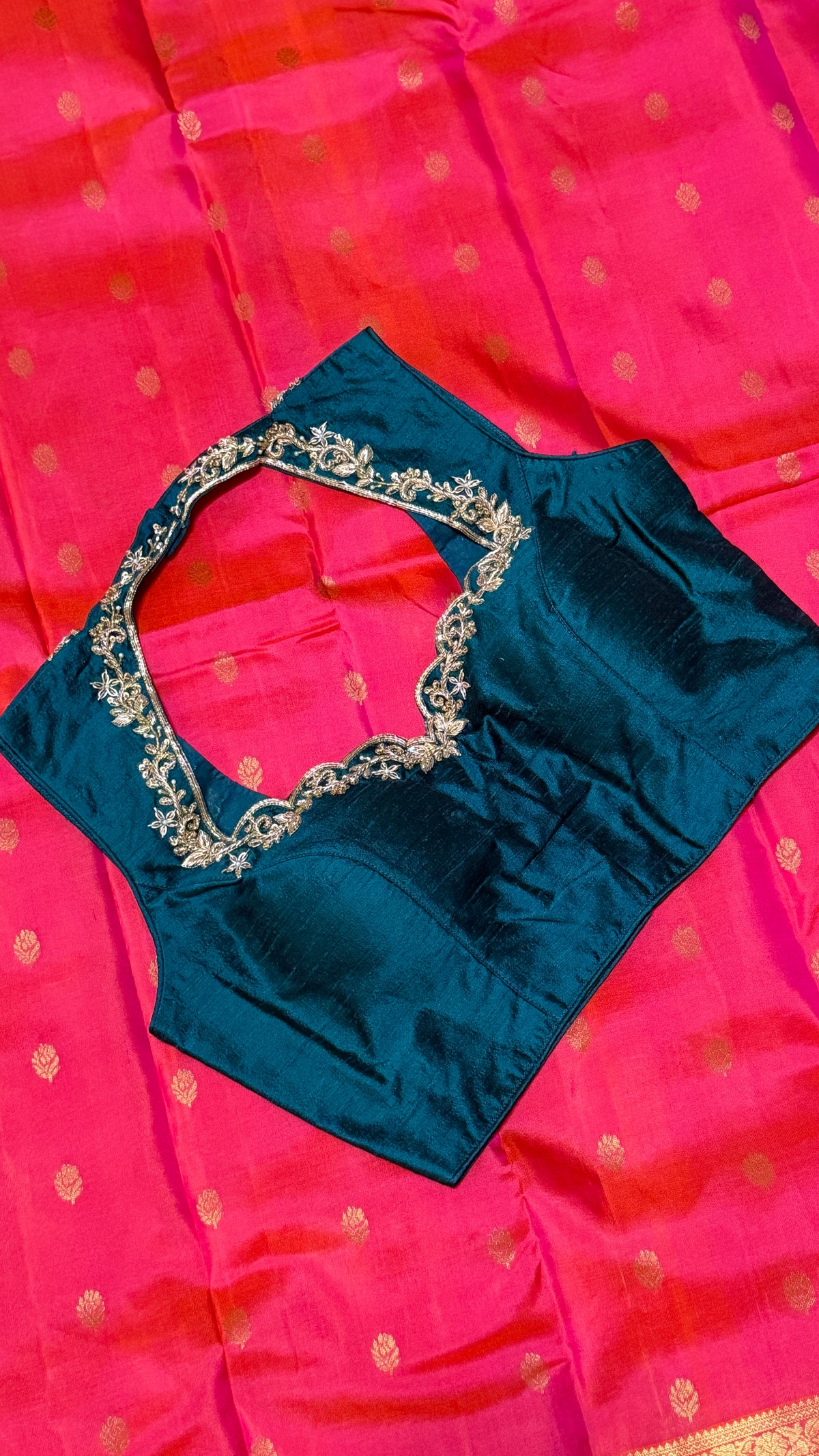 Peakock Green Raw Silk Blouse