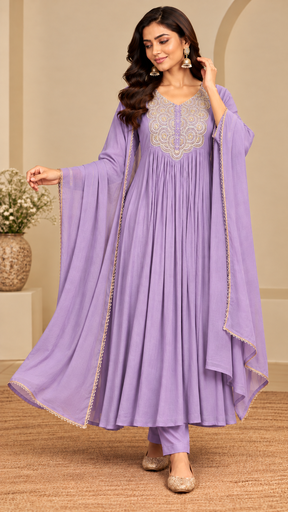 Lavender Mul Chanderi Suit