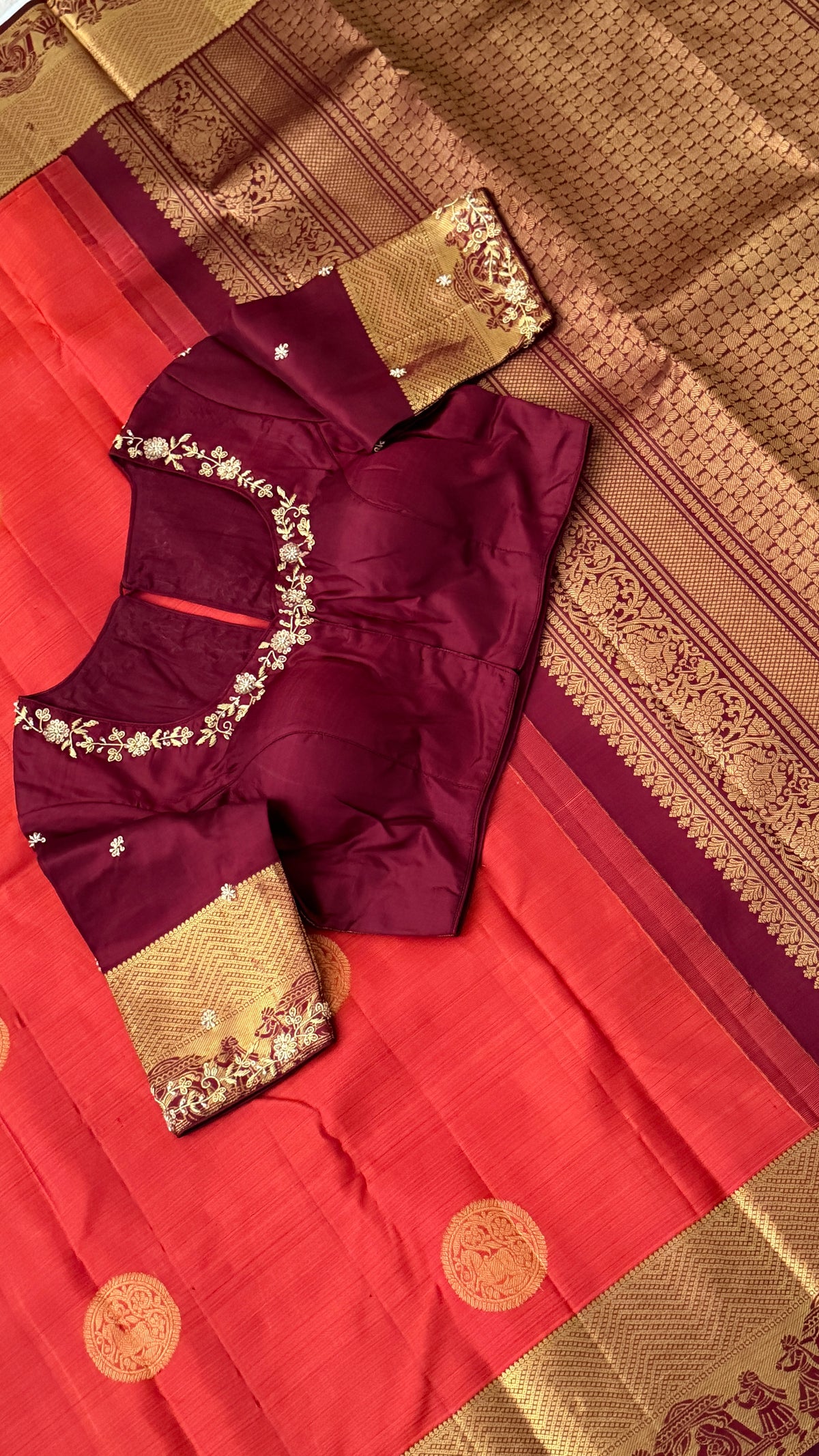 Burnt Orange Kanchi Silk Saree
