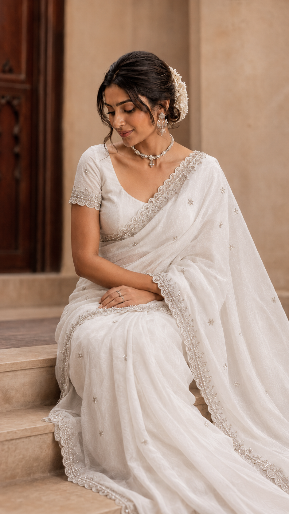 White Glass Organza Fancy Saree