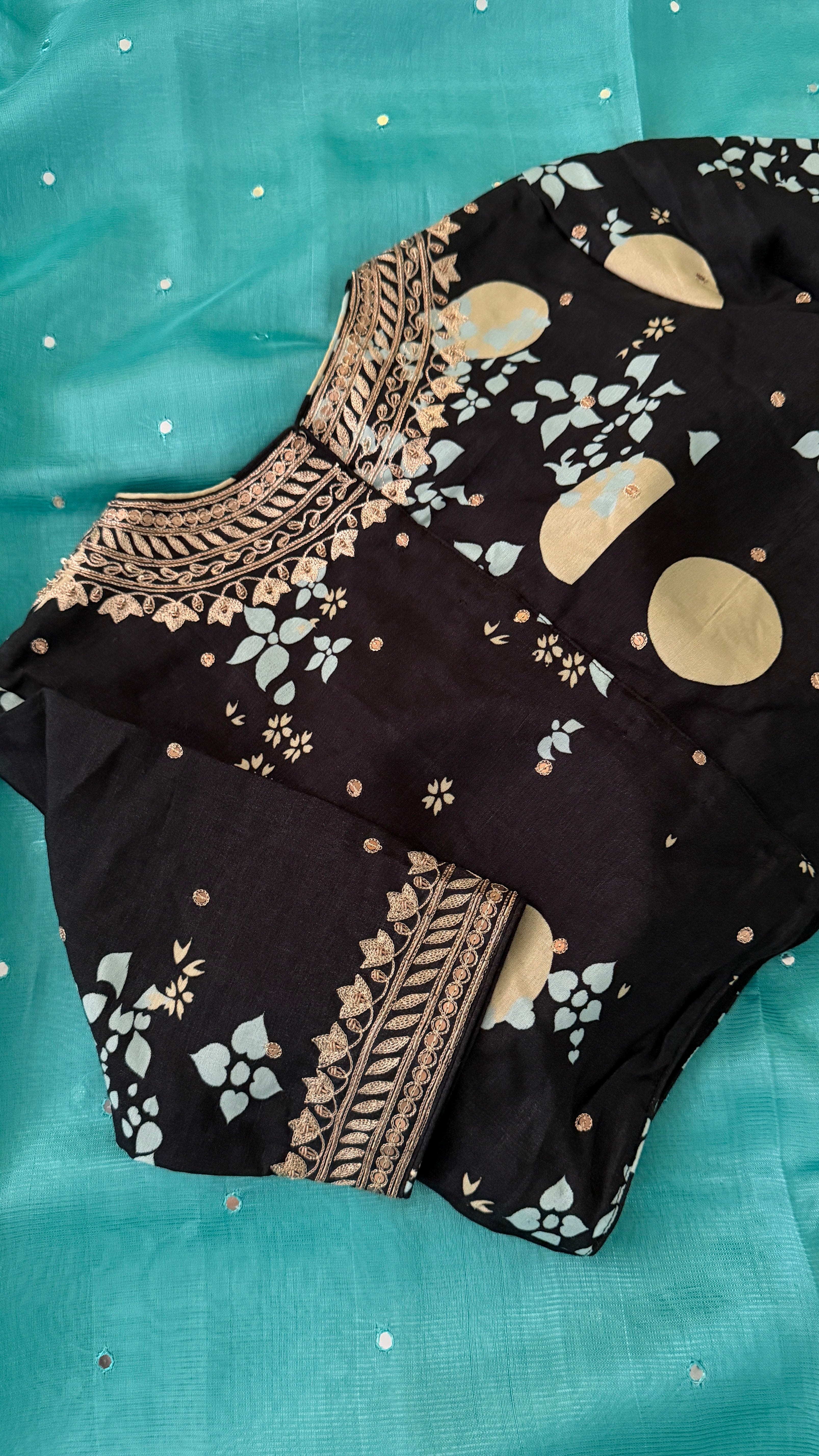 Black Printed Floral High-Neck Blouse