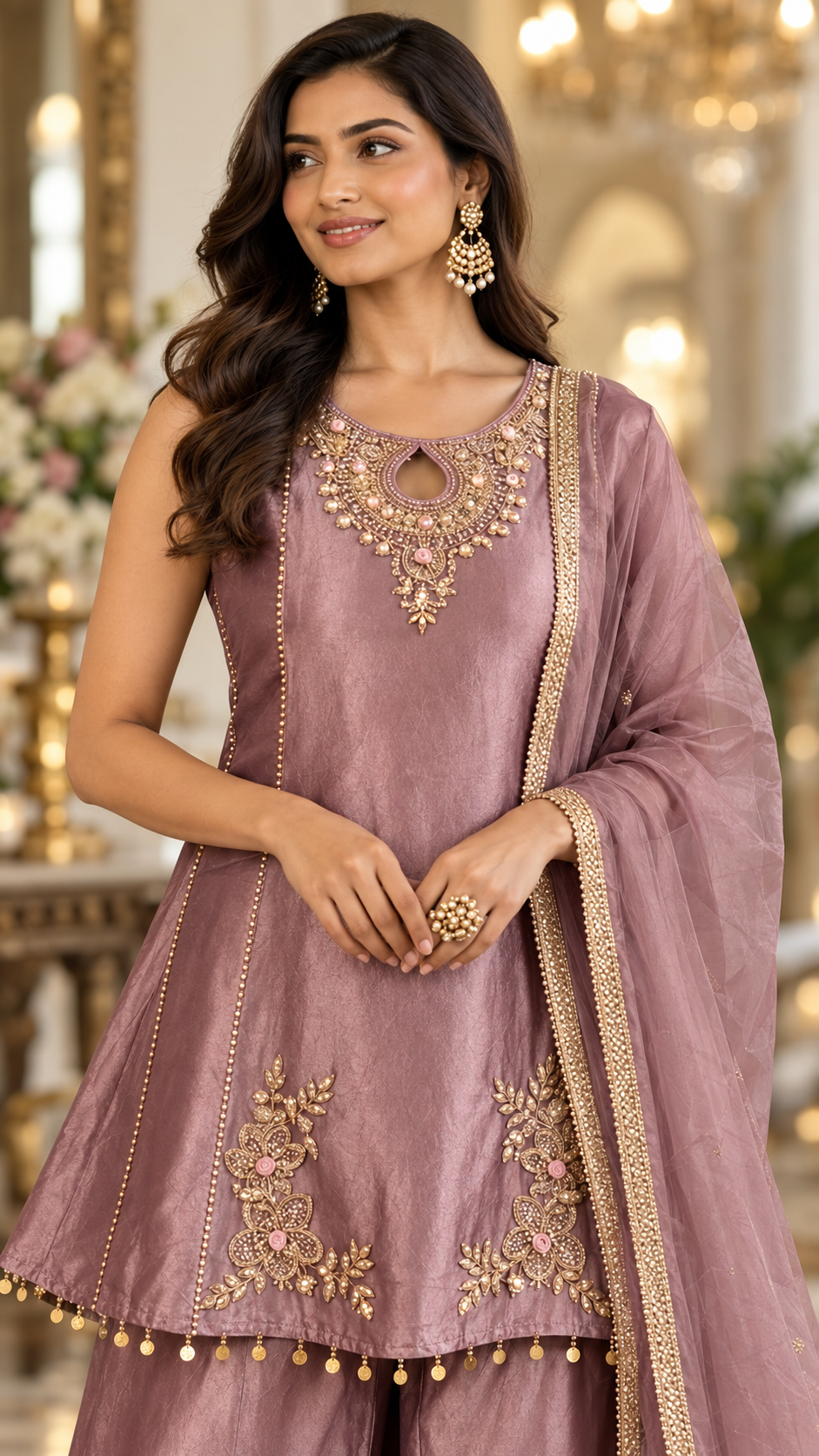 Blush Pink Crushed Tissue Sharara Suit