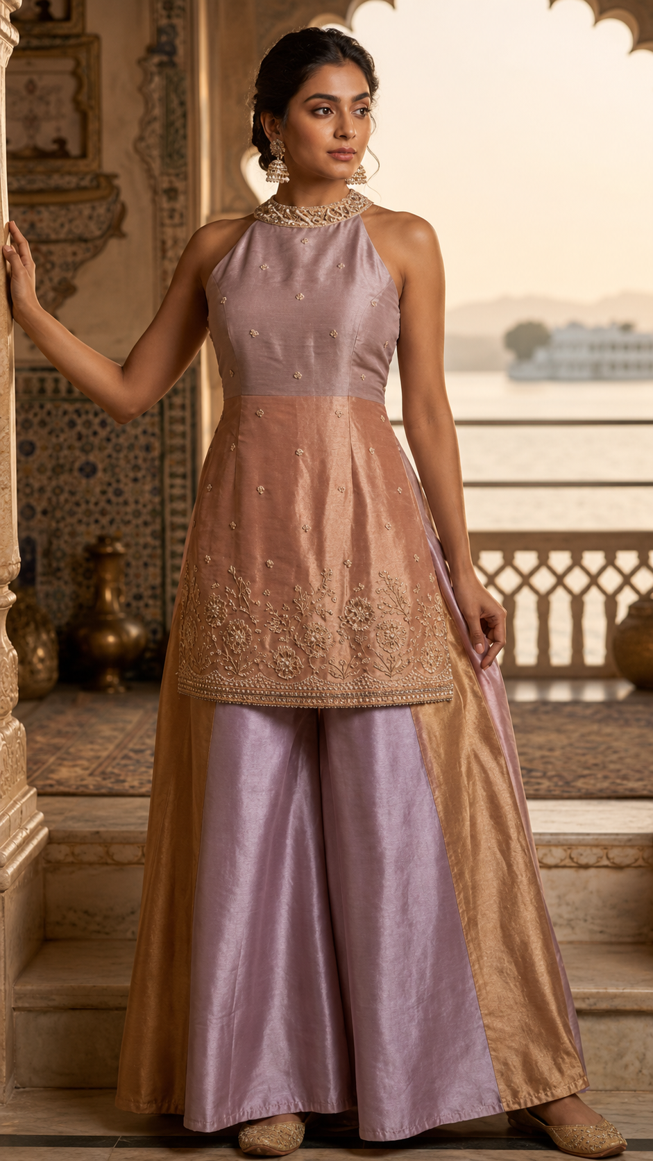 Mauve Tissue Silk Sharara Suit