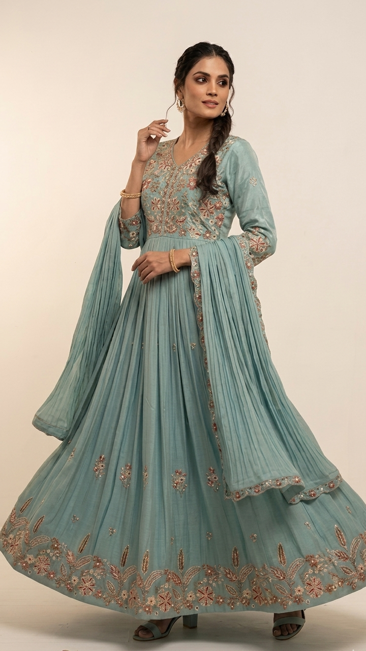 Sapphire Blue Tusser Silk Salwar Suit