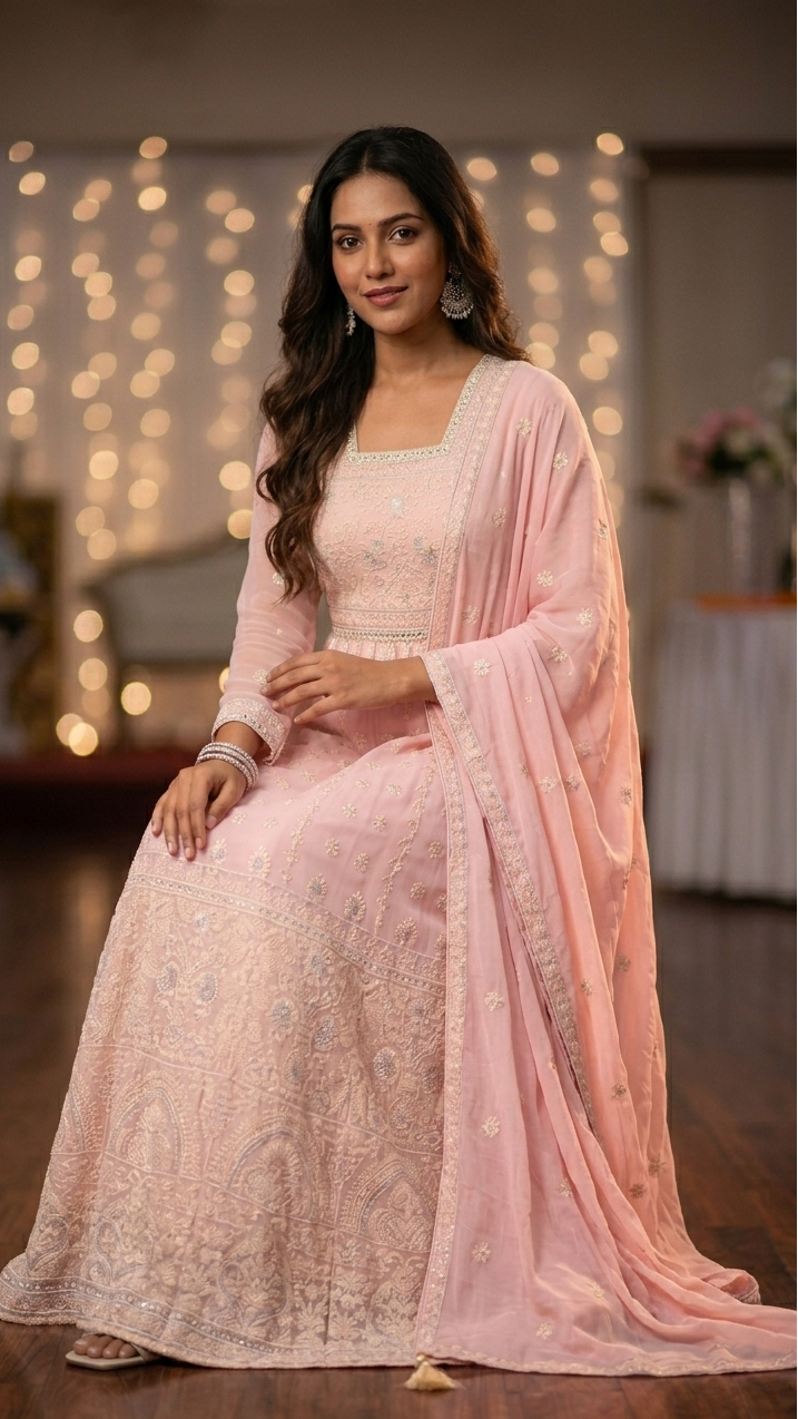 Baby Pink Georgette Long Gown