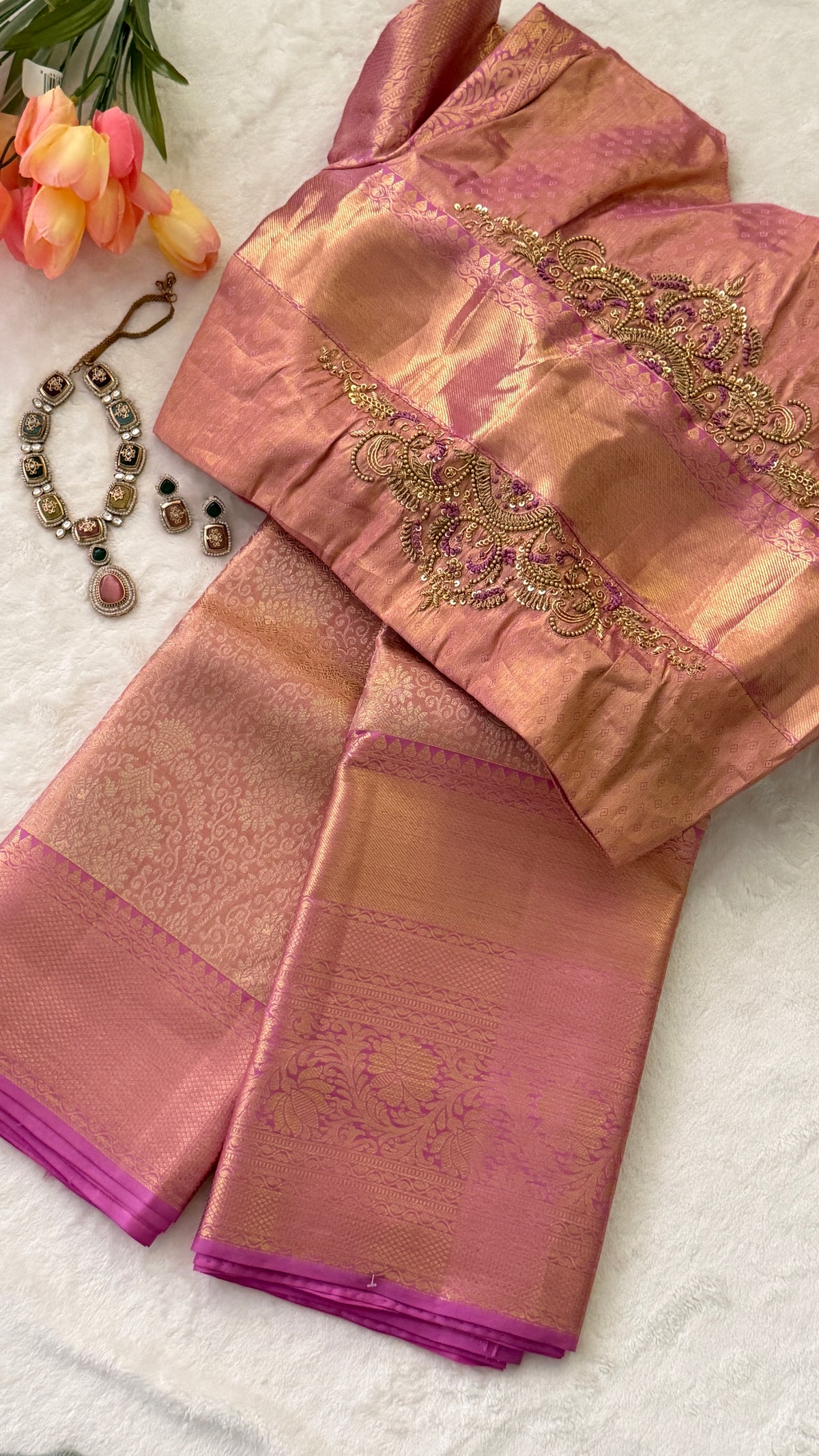 Rose Pink Kanchi Silk Saree