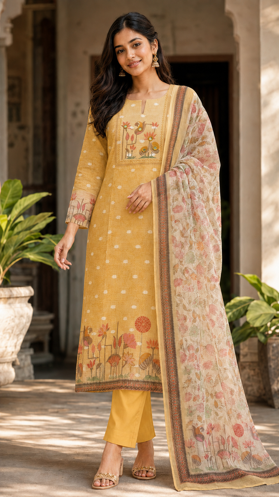 Yellow Kota Cotton Straight Cut Suit
