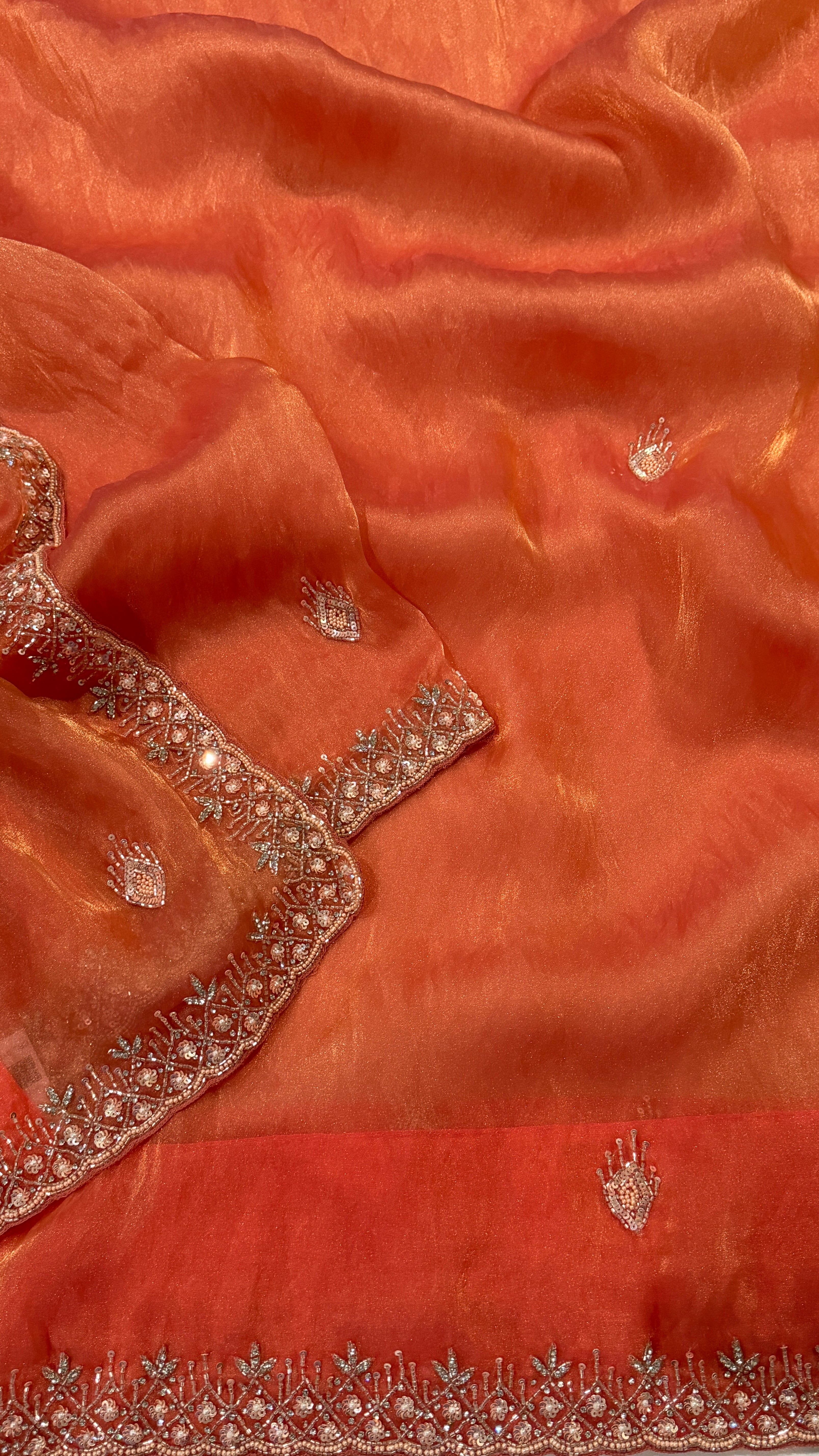 Coral Shimmer Organza Fancy Saree