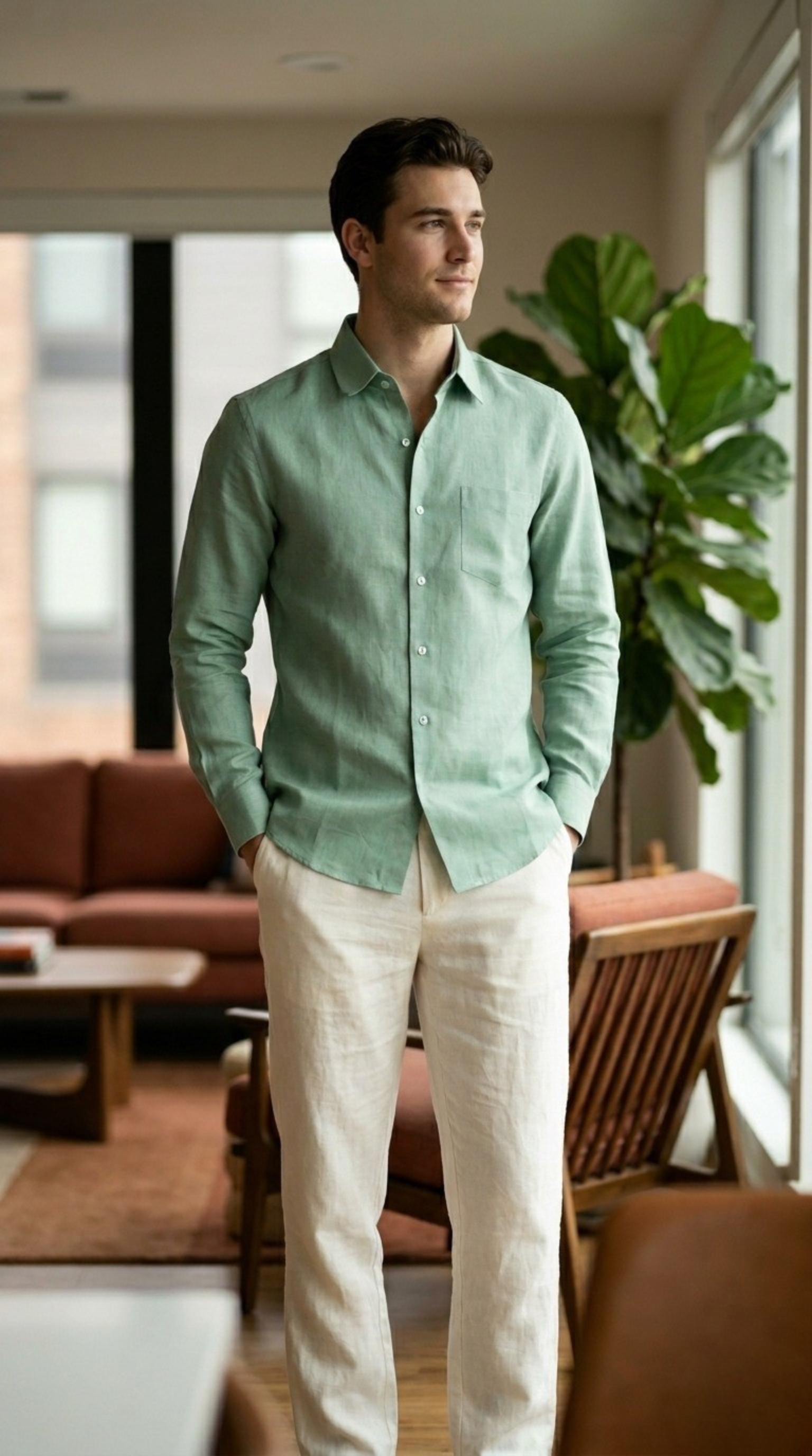 Teal Green Linen Shirt