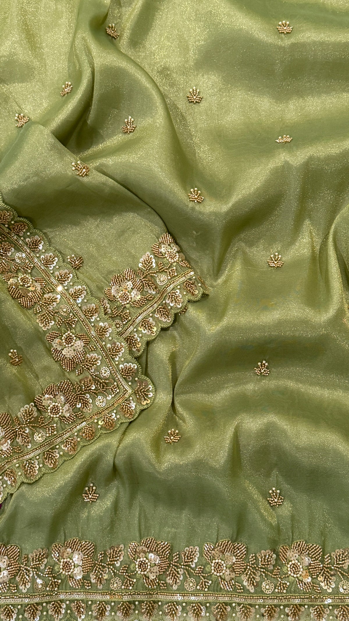 Sage Green Shimmer Organza Fancy Saree