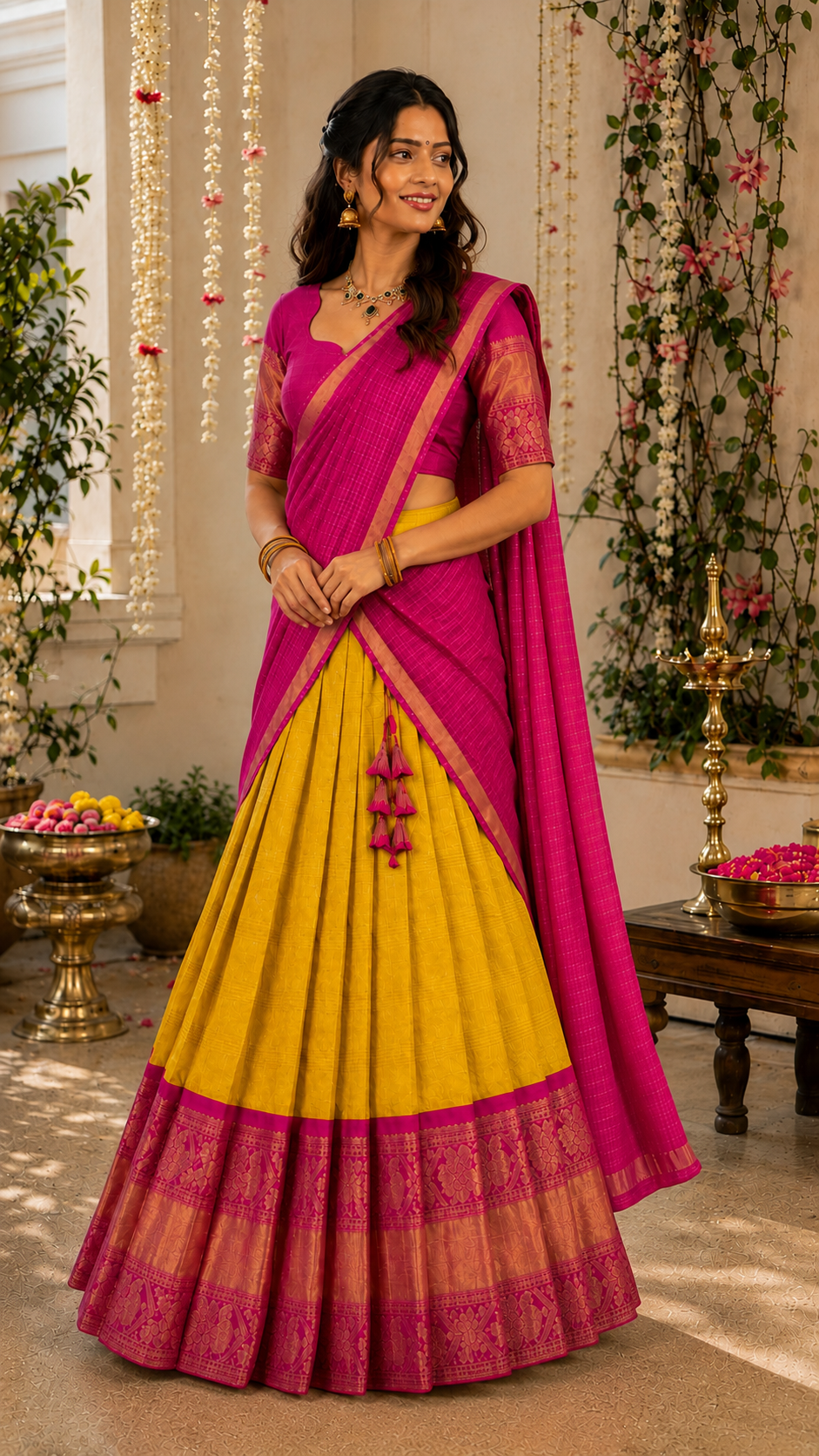 Yellow Kuppadam Silk Langa Voni
