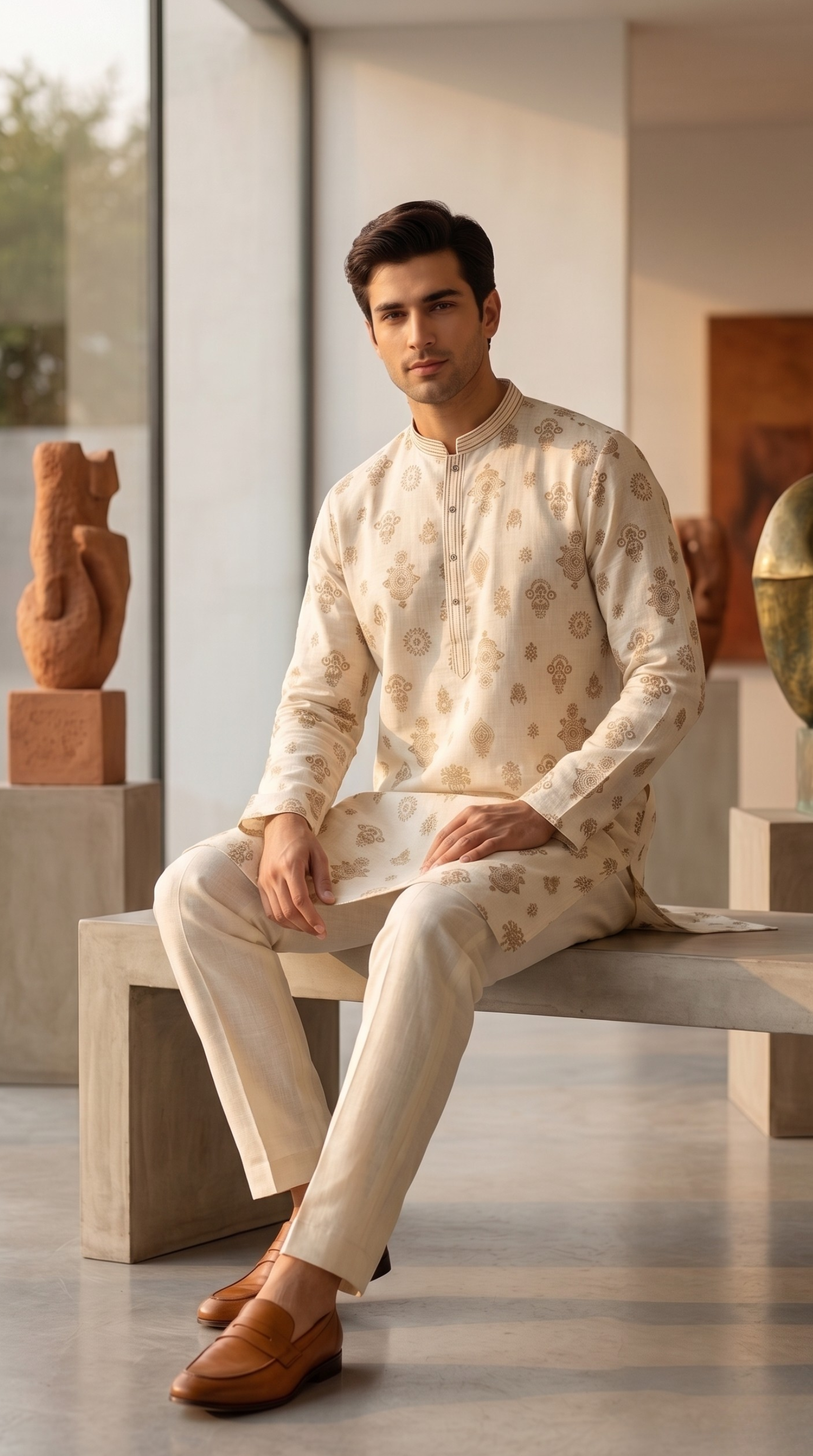 Off White Silk Kurta Set