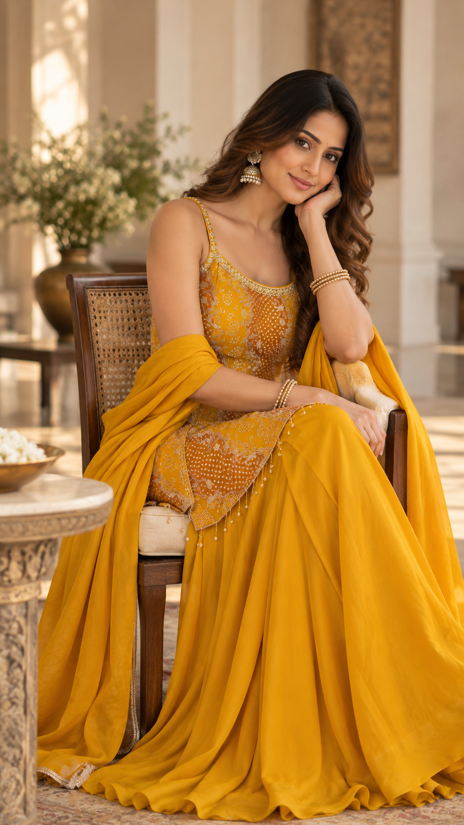 Mustard Silk  Sharara Suit