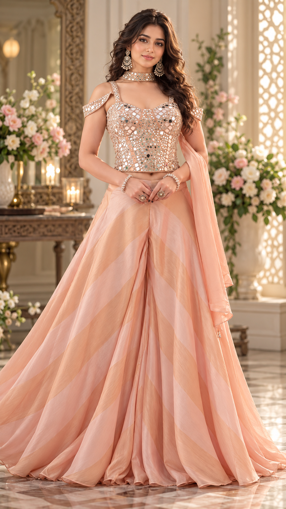 Peach Tissue Silk Corset Suit