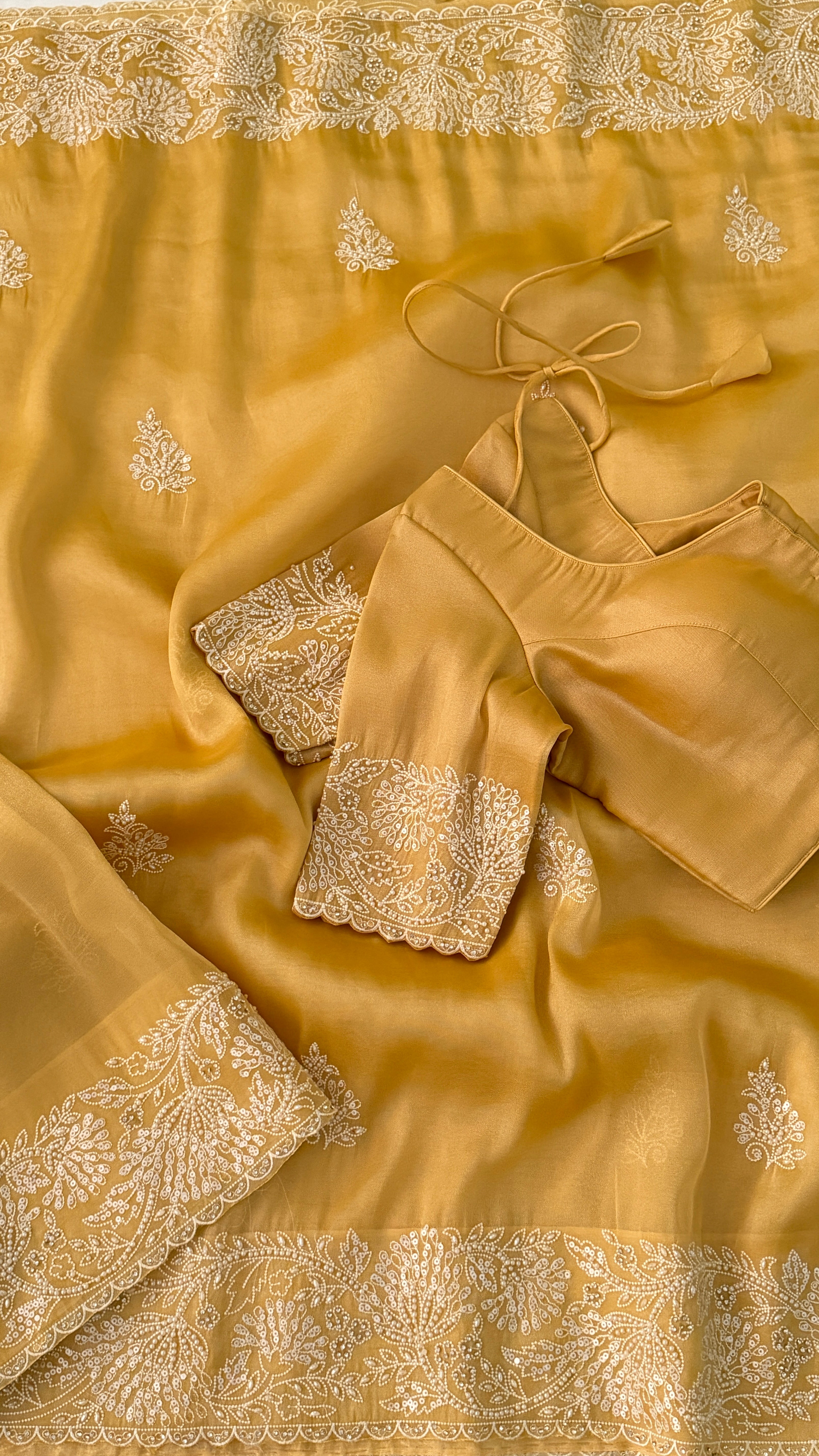 Yellow Shimmer Organza Fancy Saree