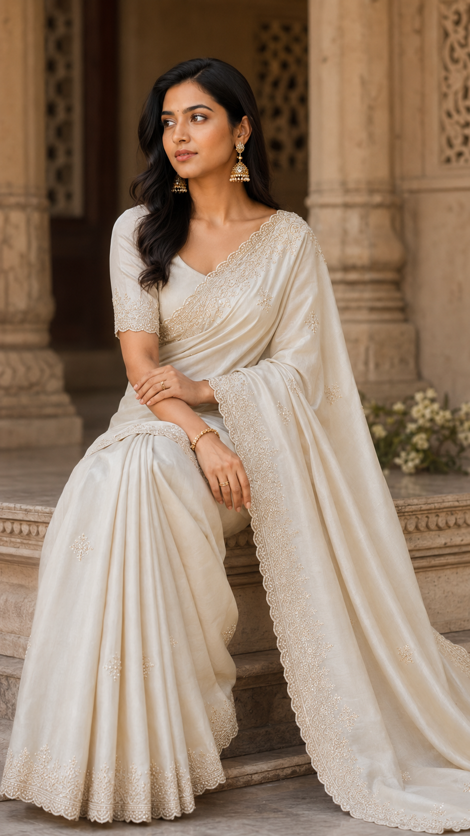 Off White Soft Organza Fancy Saree
