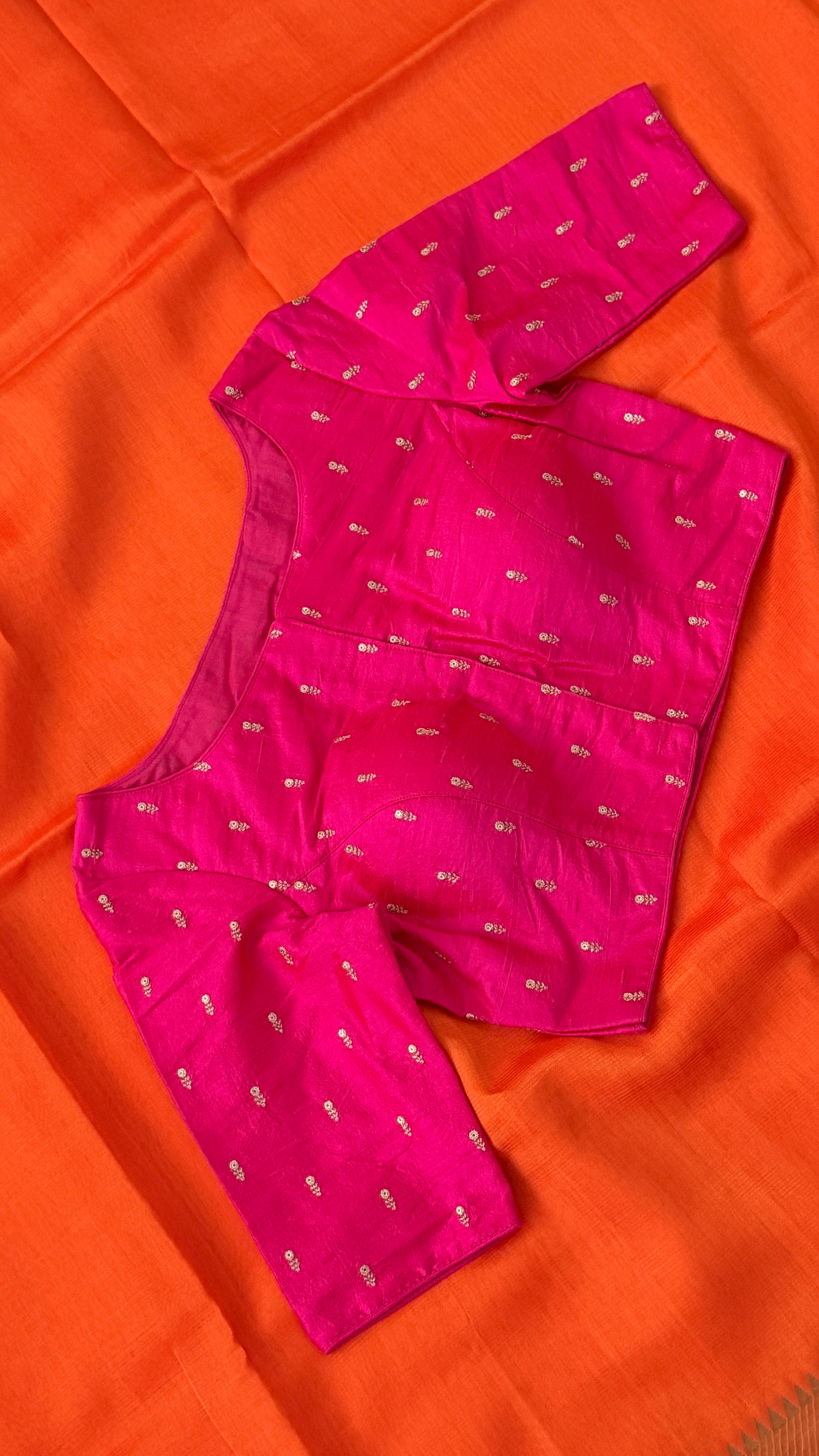 Hot Pink Buti Boat Neck Blouse