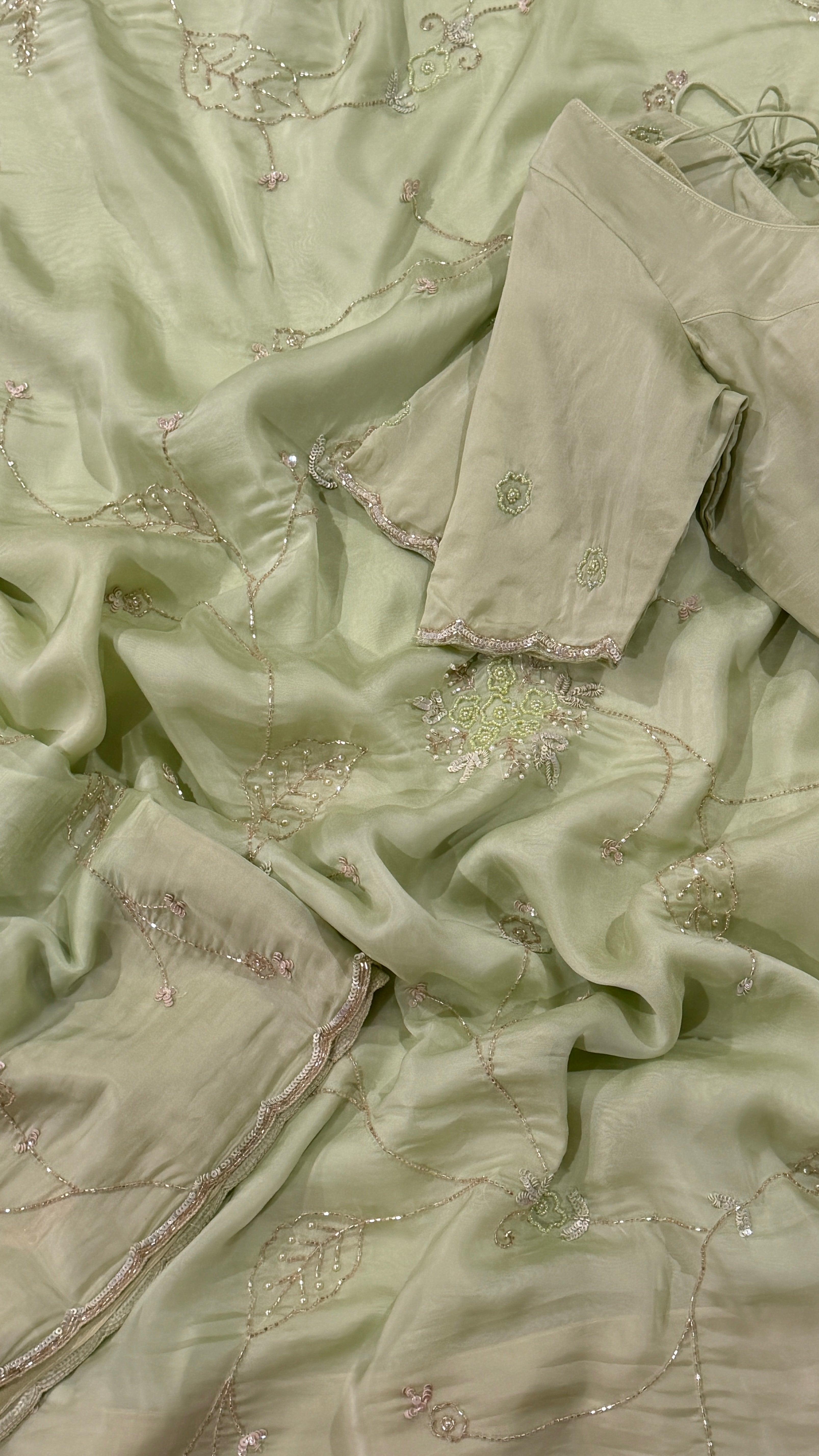Mint Green Glass Organza Fancy Saree