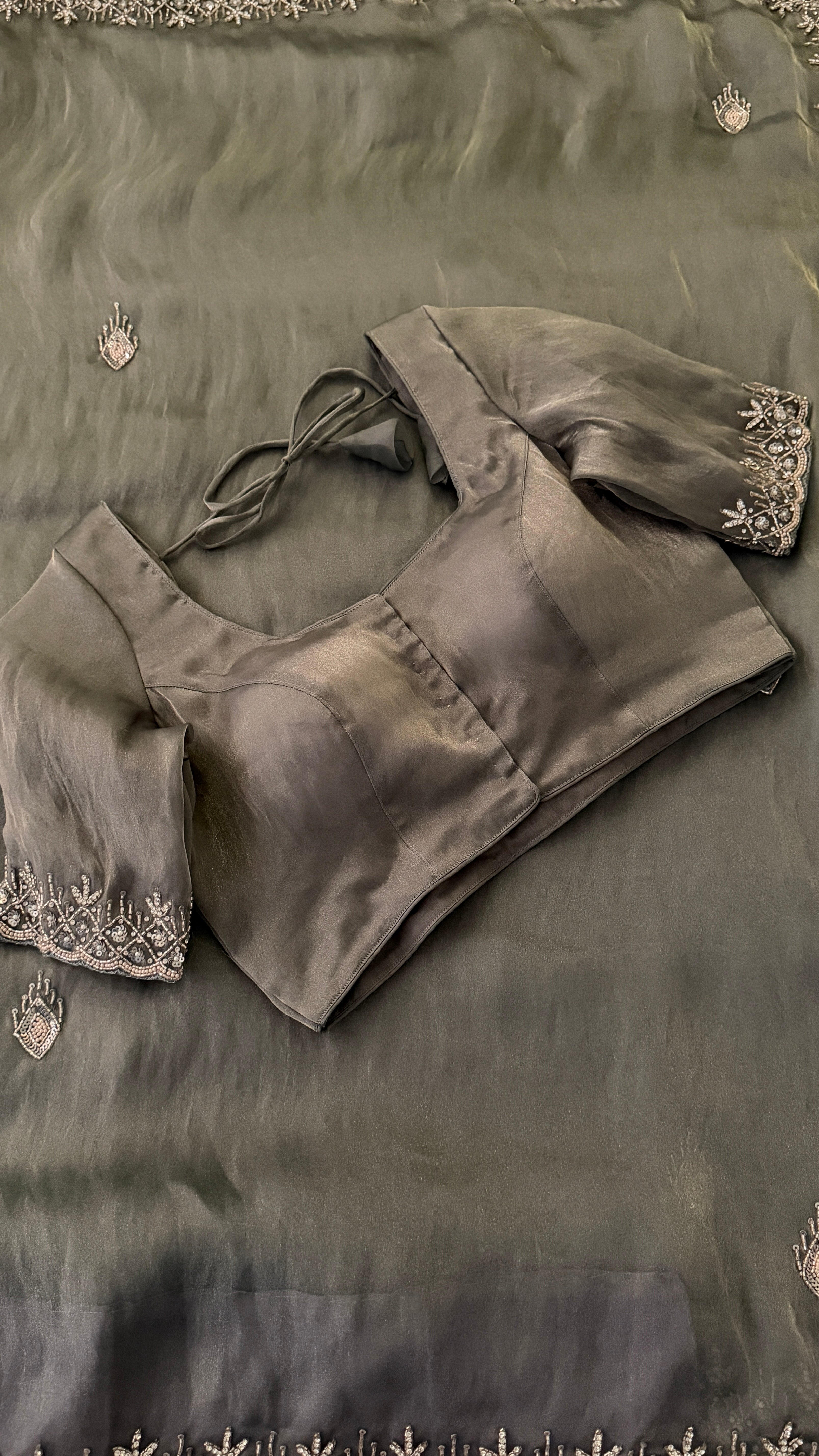 Grey Shimmer Organza Fancy Saree