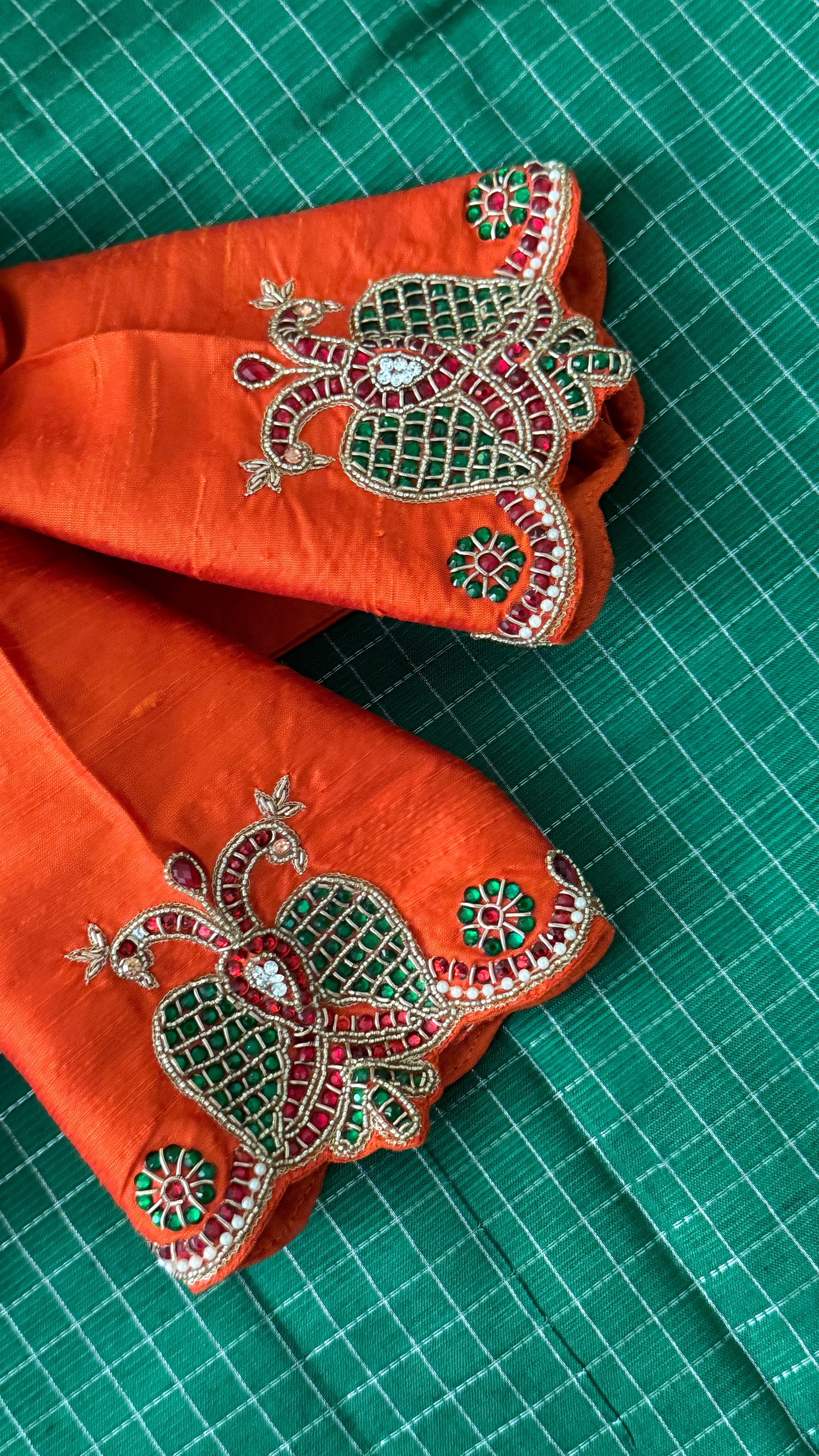 Orange High-Neck Jewel Blouse