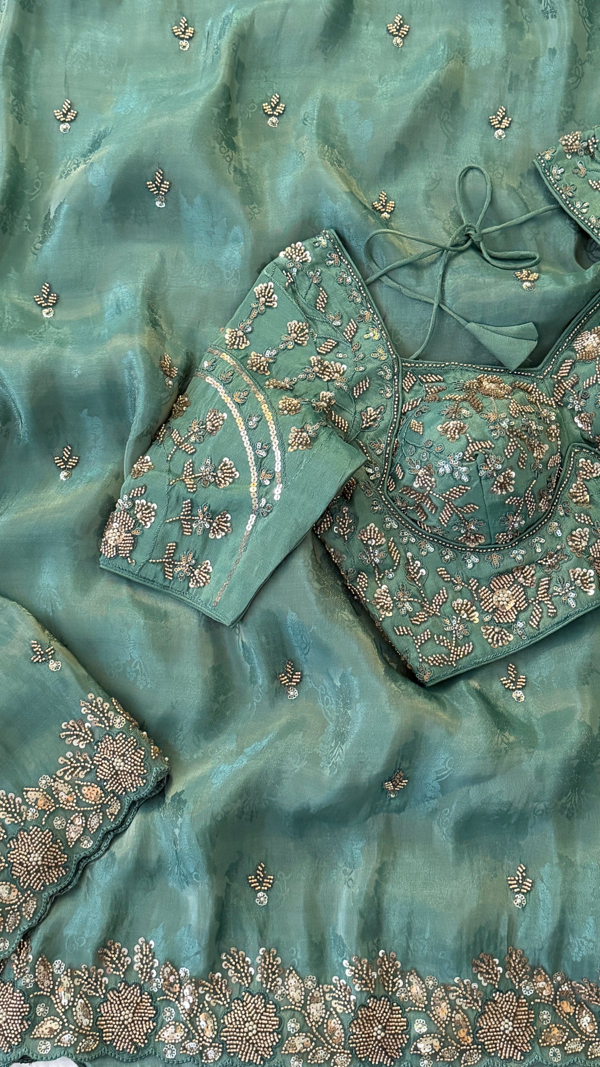 Teal Green Crepe Silk Fancy Saree