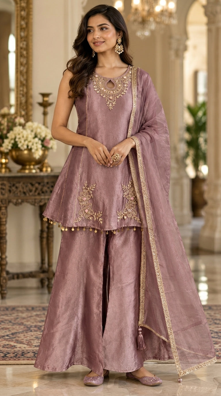 Blush Pink Crushed Tissue Sharara Suit