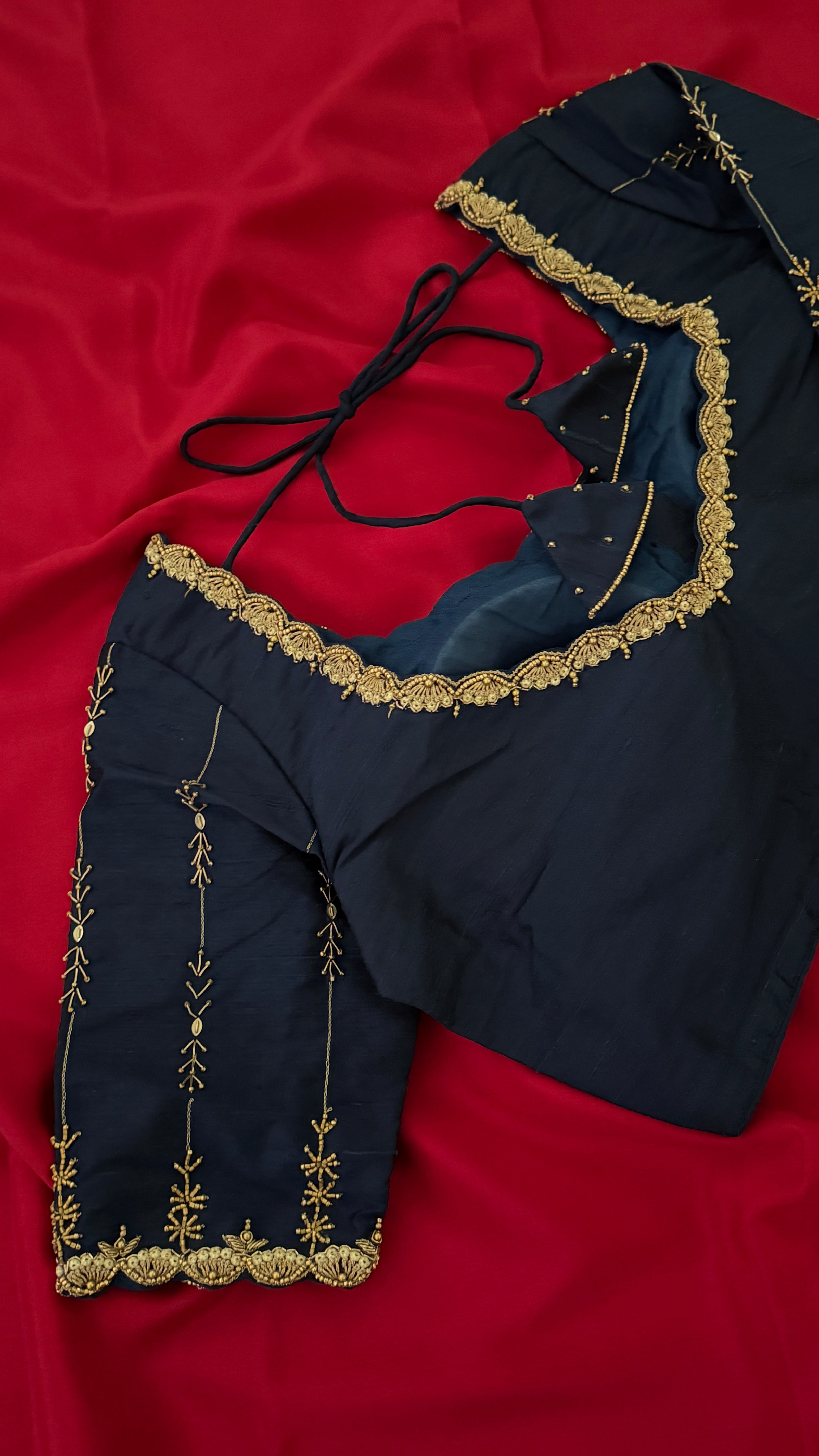 Navy Vine Sleeve Blouse