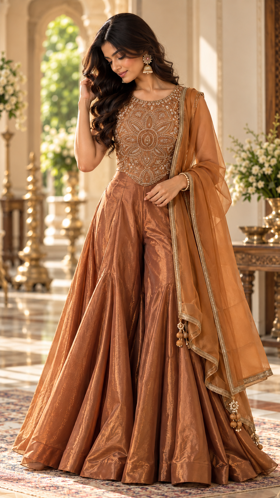 Golden Brown Tissue Silk Corset Suit