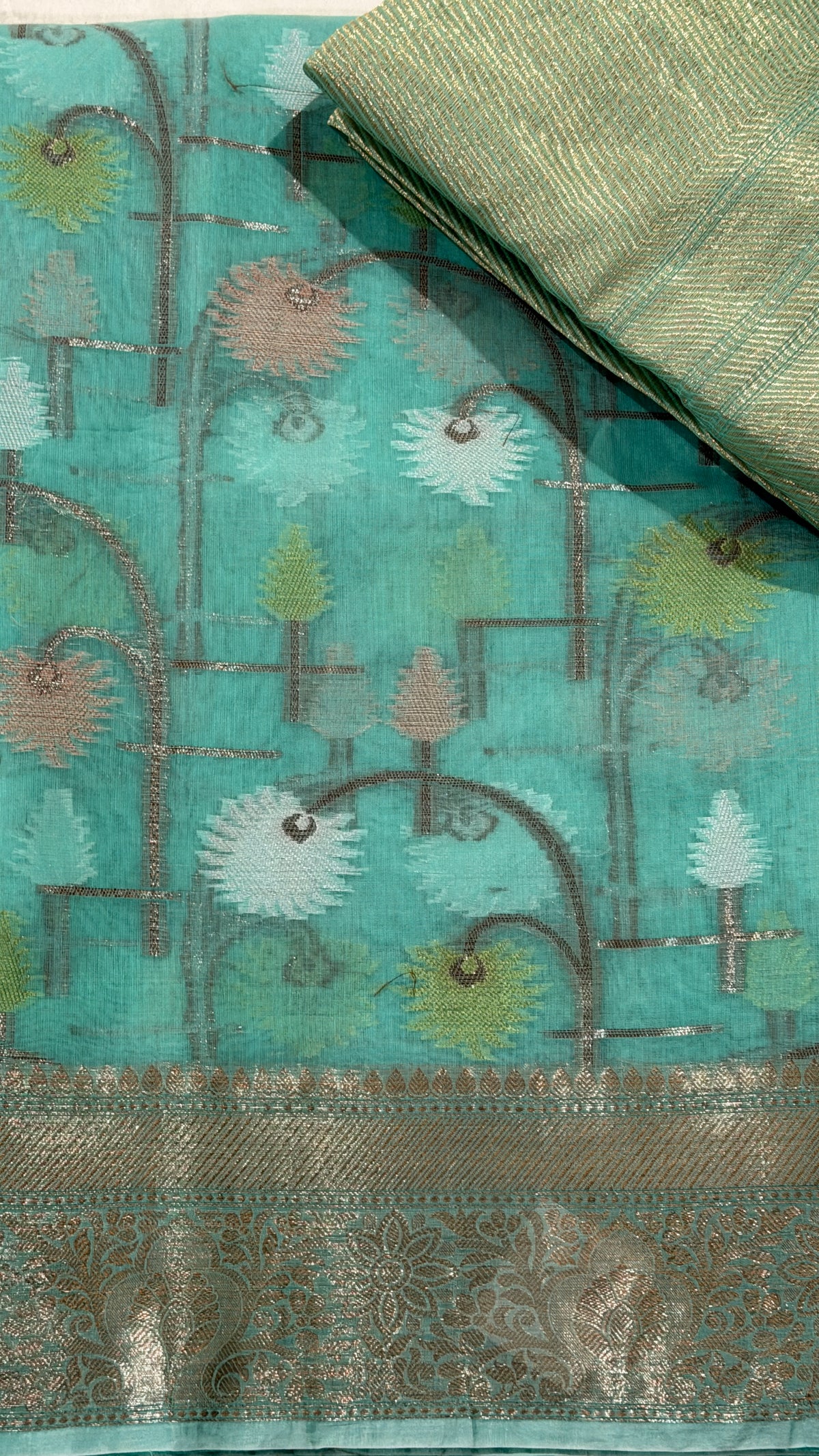 Sea Green Chanderi Silk Saree
