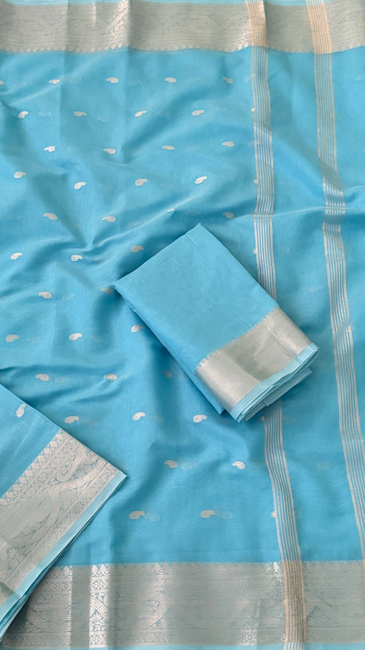 Sky Blue Cotton Silk Saree