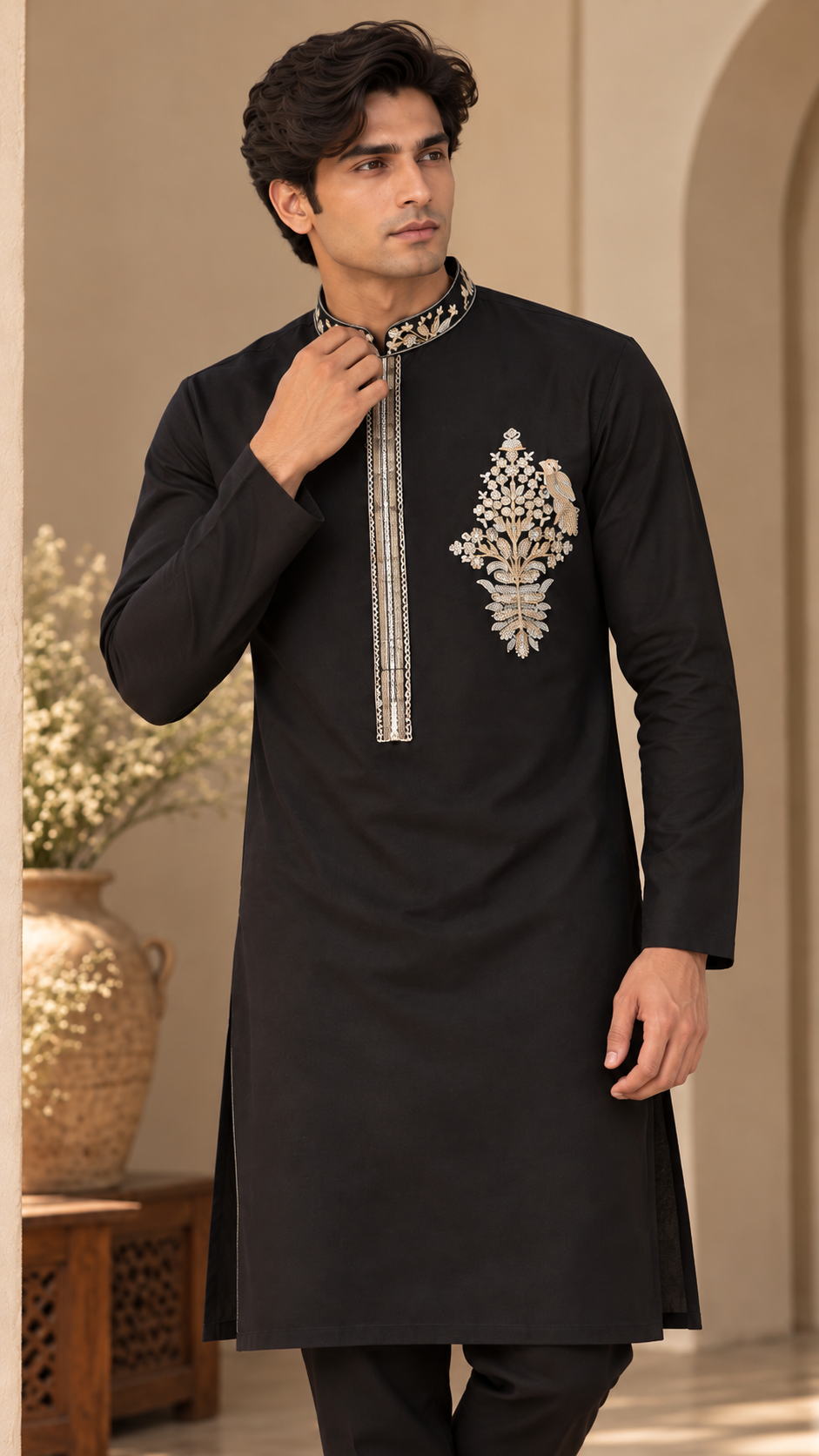 Black Embroidered Kurta Set