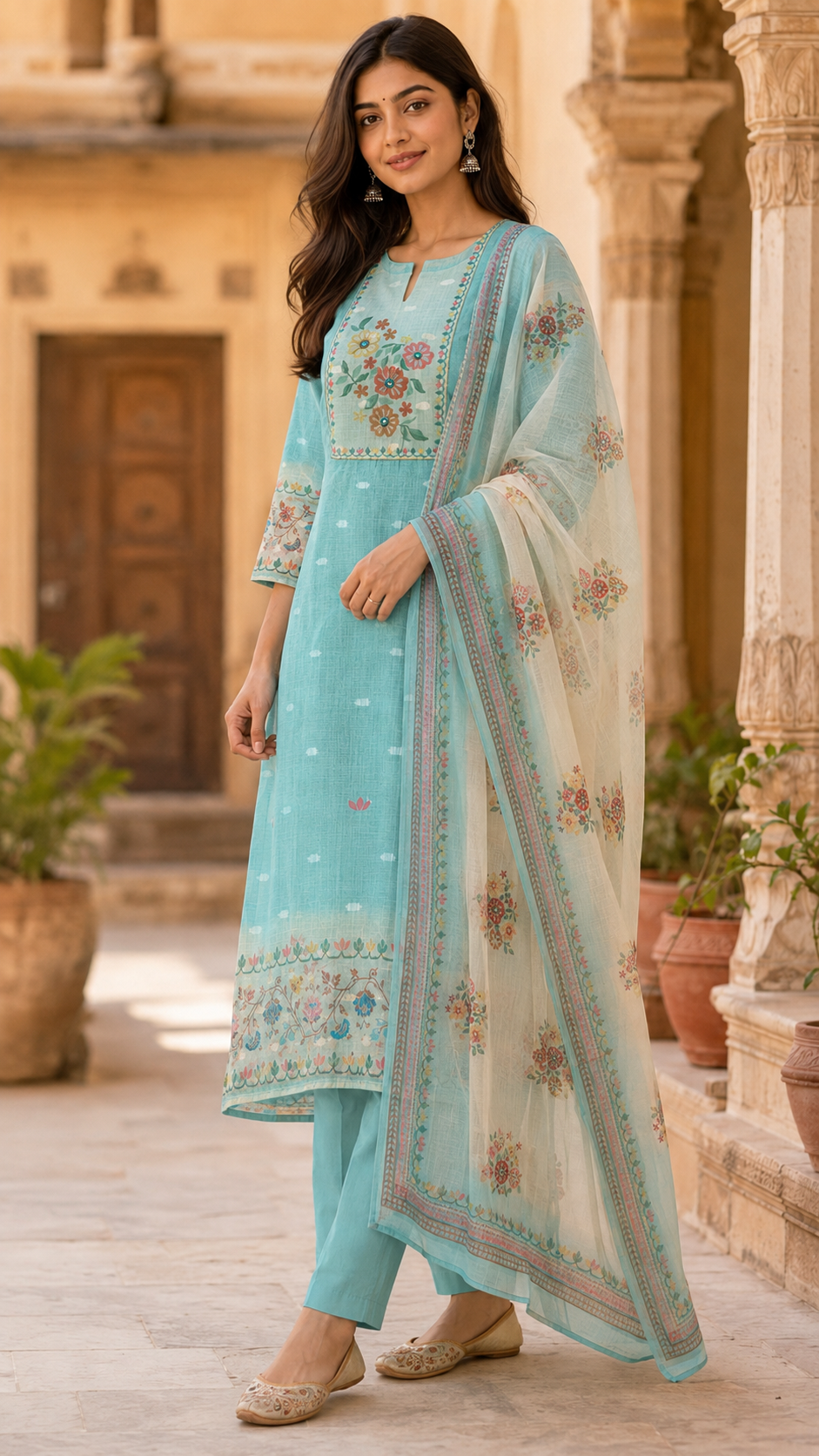 Blue Kota Cotton Straight Cut Suit