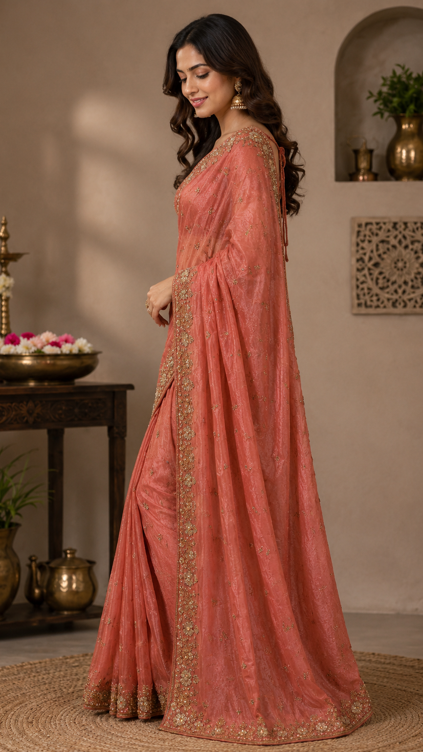 Rose Gold Crepe Silk Fancy Saree