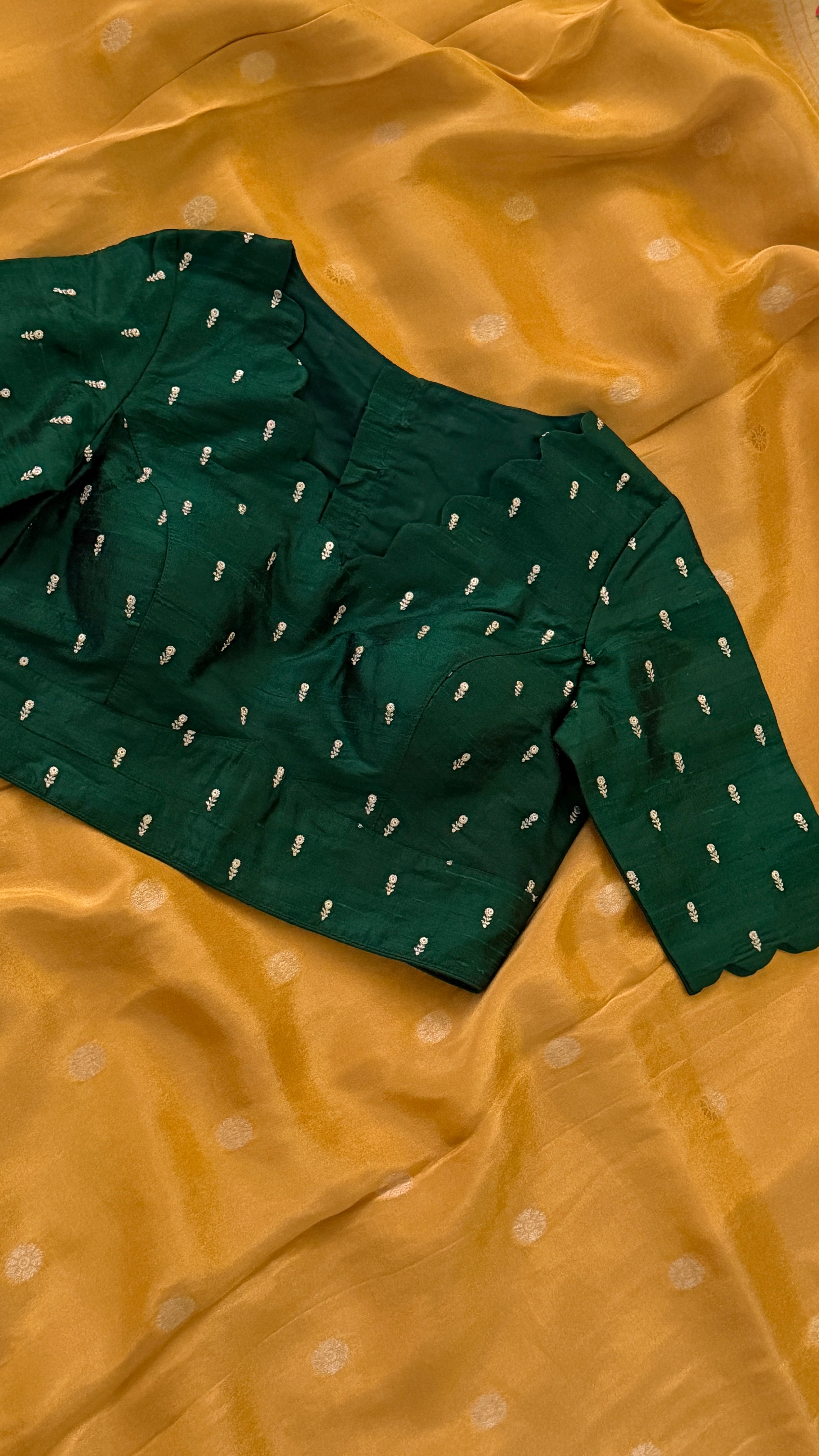 Bottle Green Buti Scallop Blouse