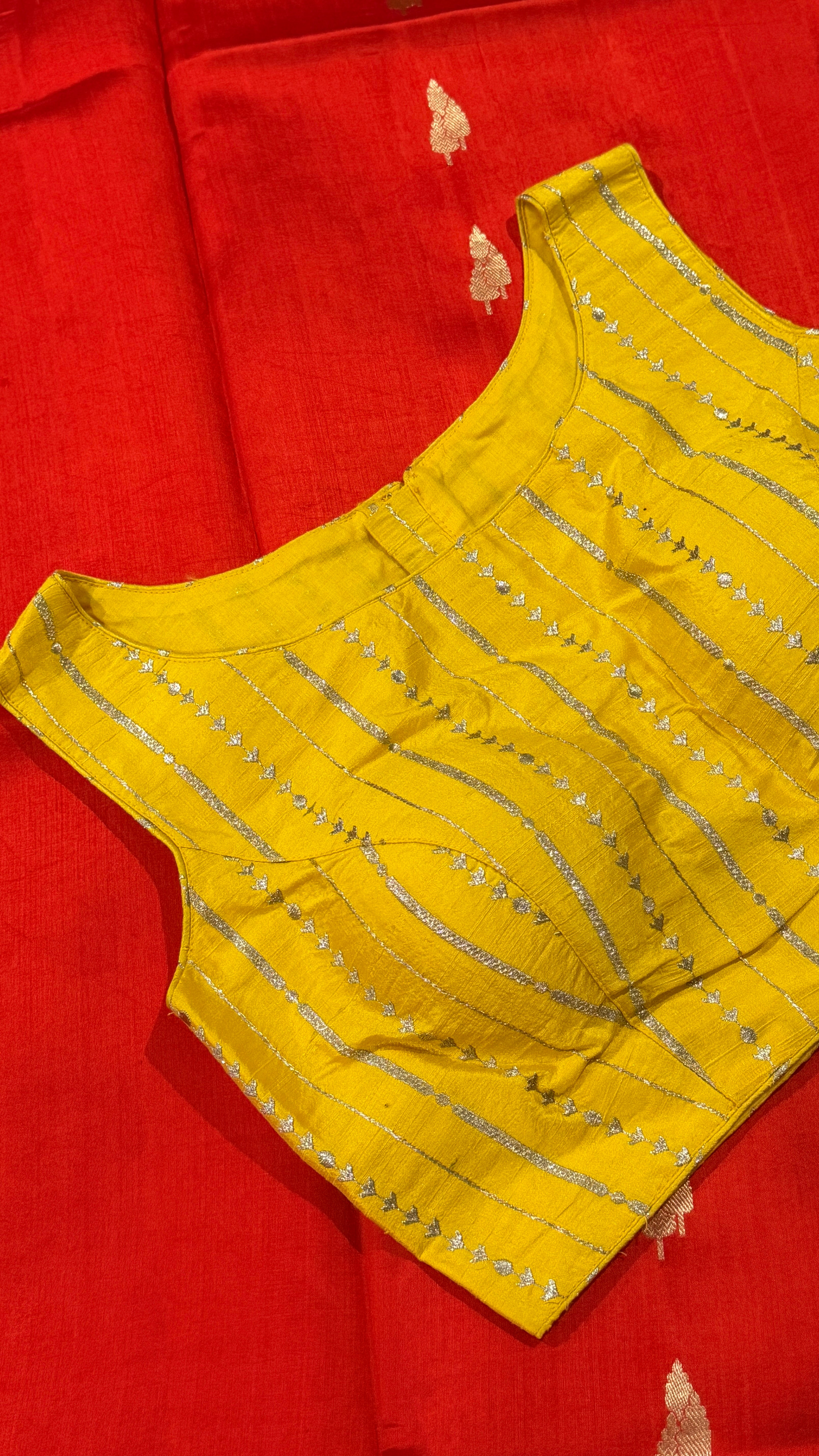 Mustard Sleeveless Zari Vine Blouse