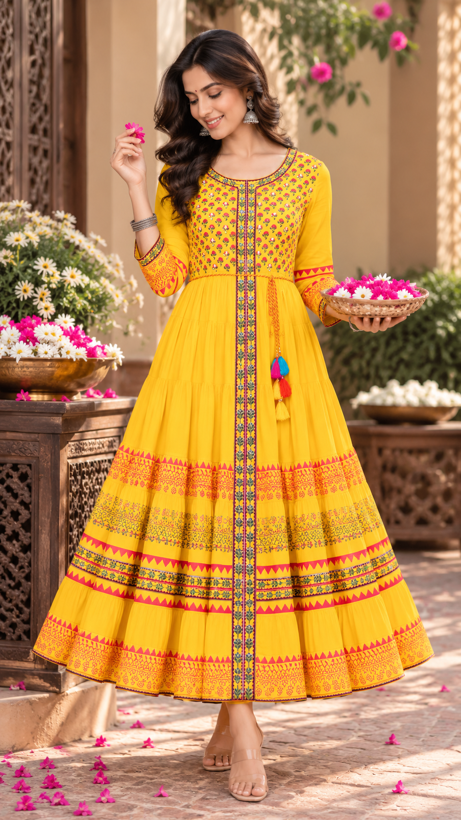 Mustard Yellow Mul Cotton Long Gown