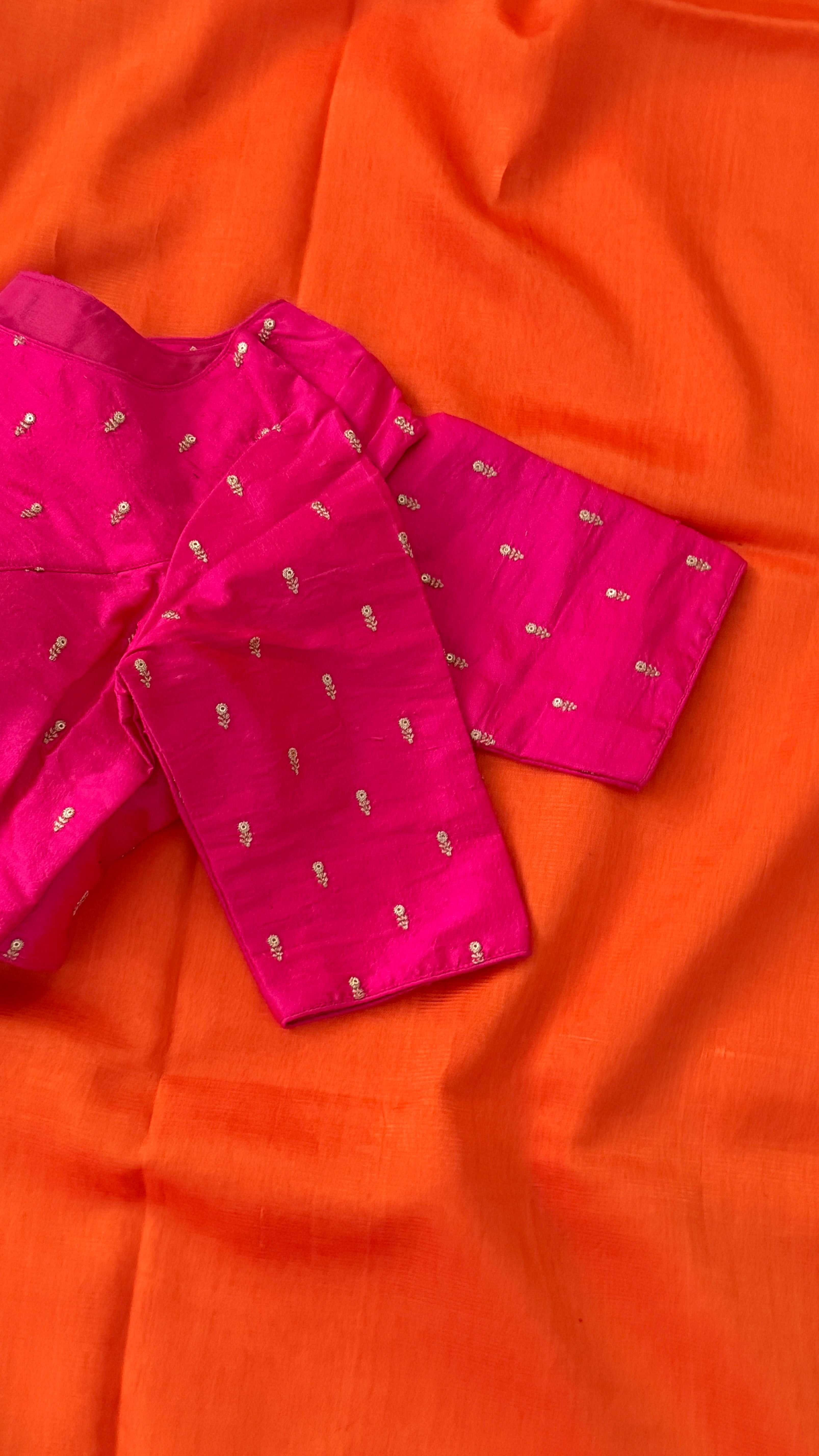 Hot Pink Buti Boat Neck Blouse