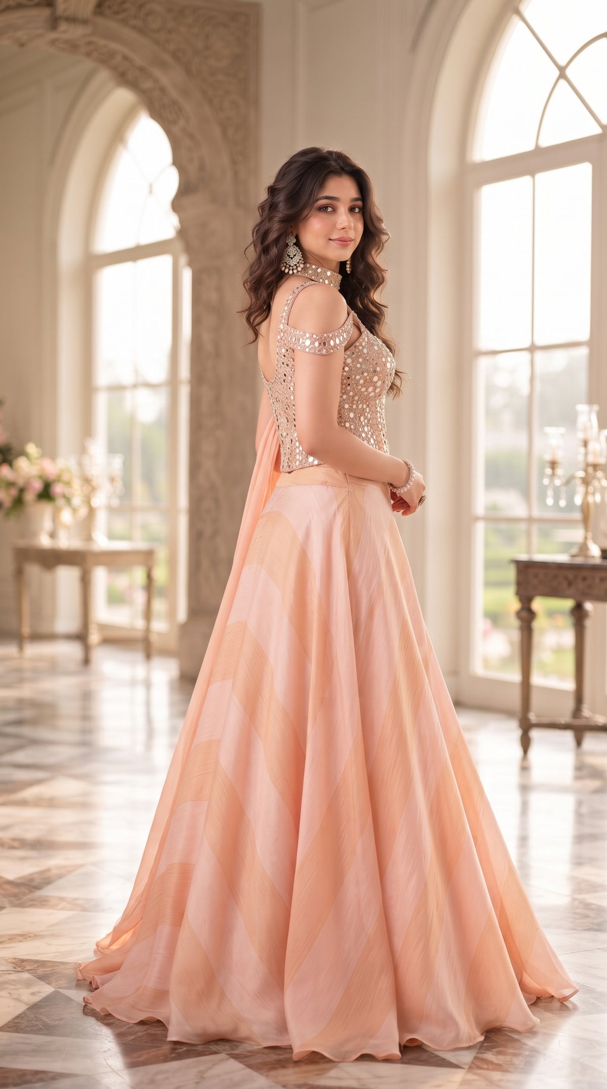 Peach Tissue Silk Corset Suit