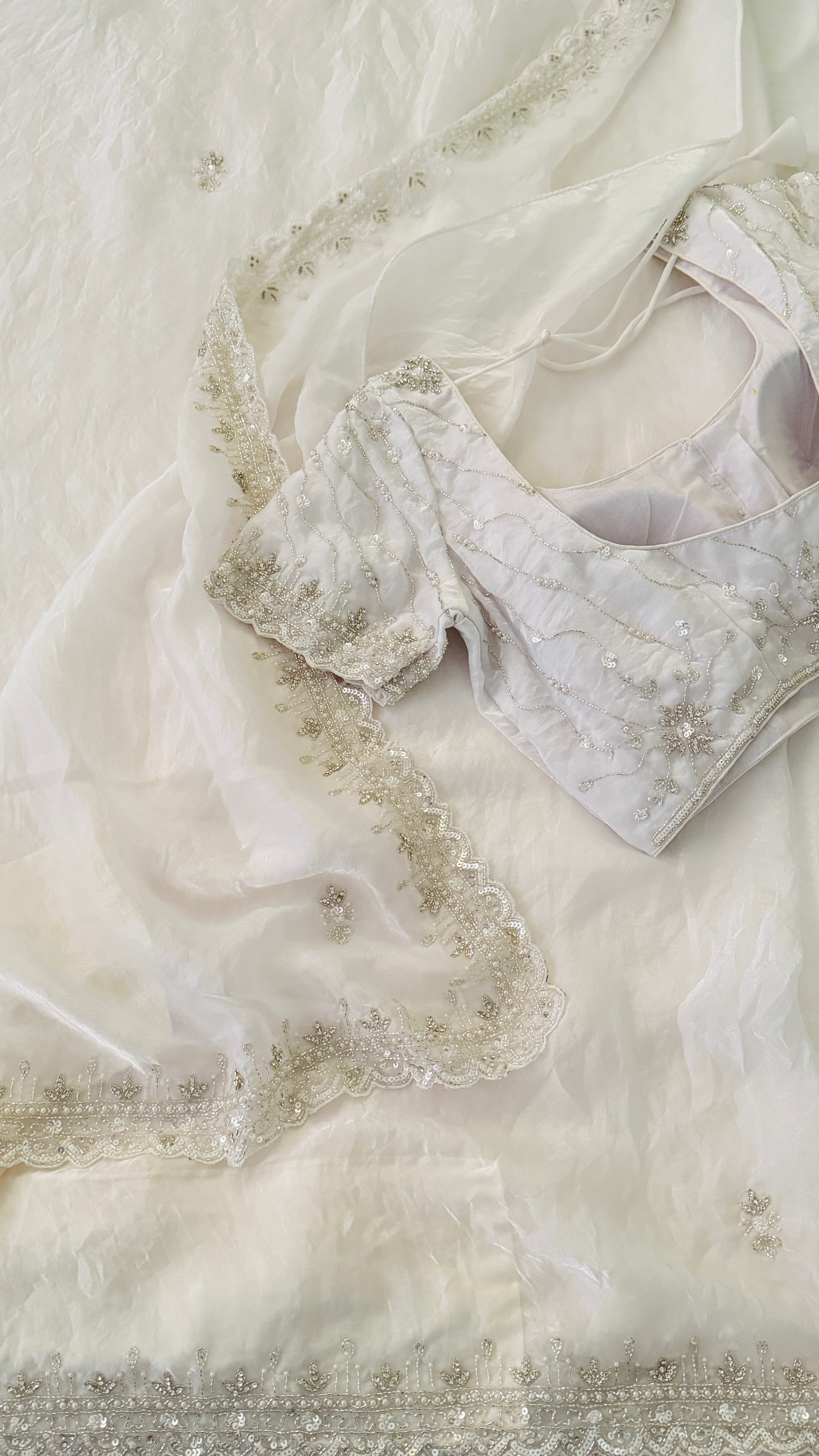 White Glass Organza Fancy Saree