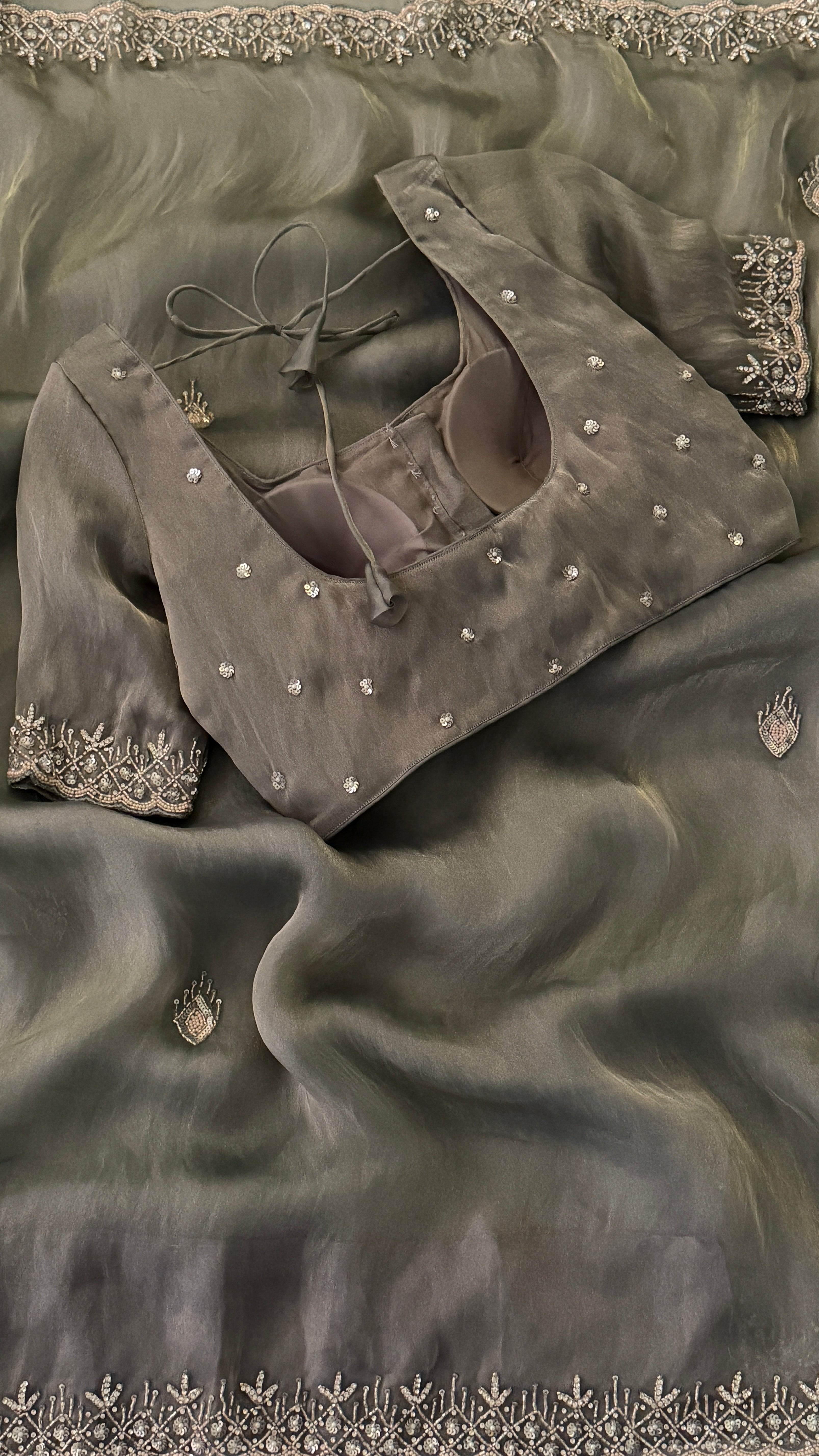 Grey Shimmer Organza Fancy Saree