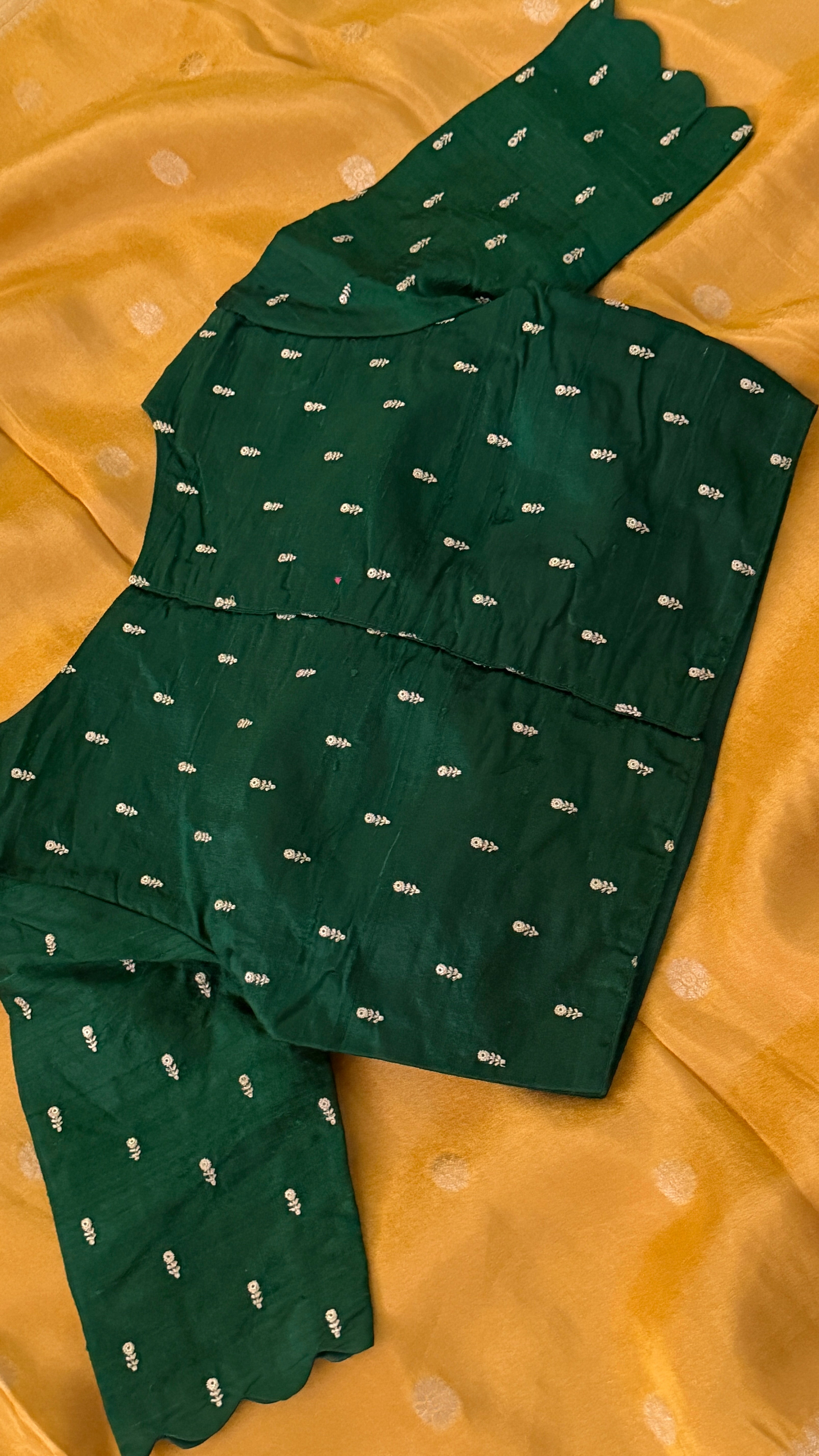 Bottle Green Buti Scallop Blouse