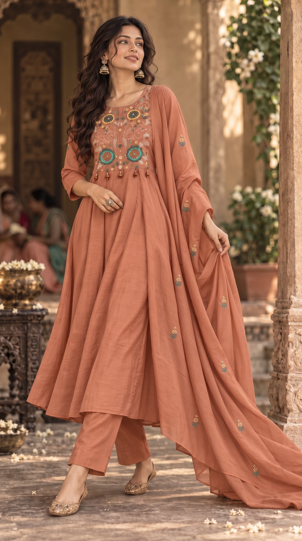 Rust Orange Mul Chanderi Salwar Suit