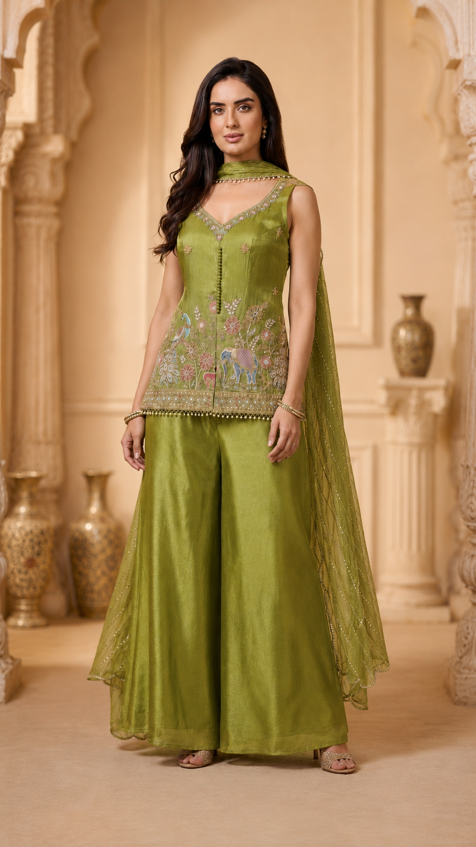 Green Tissue Silk Sharara Suit